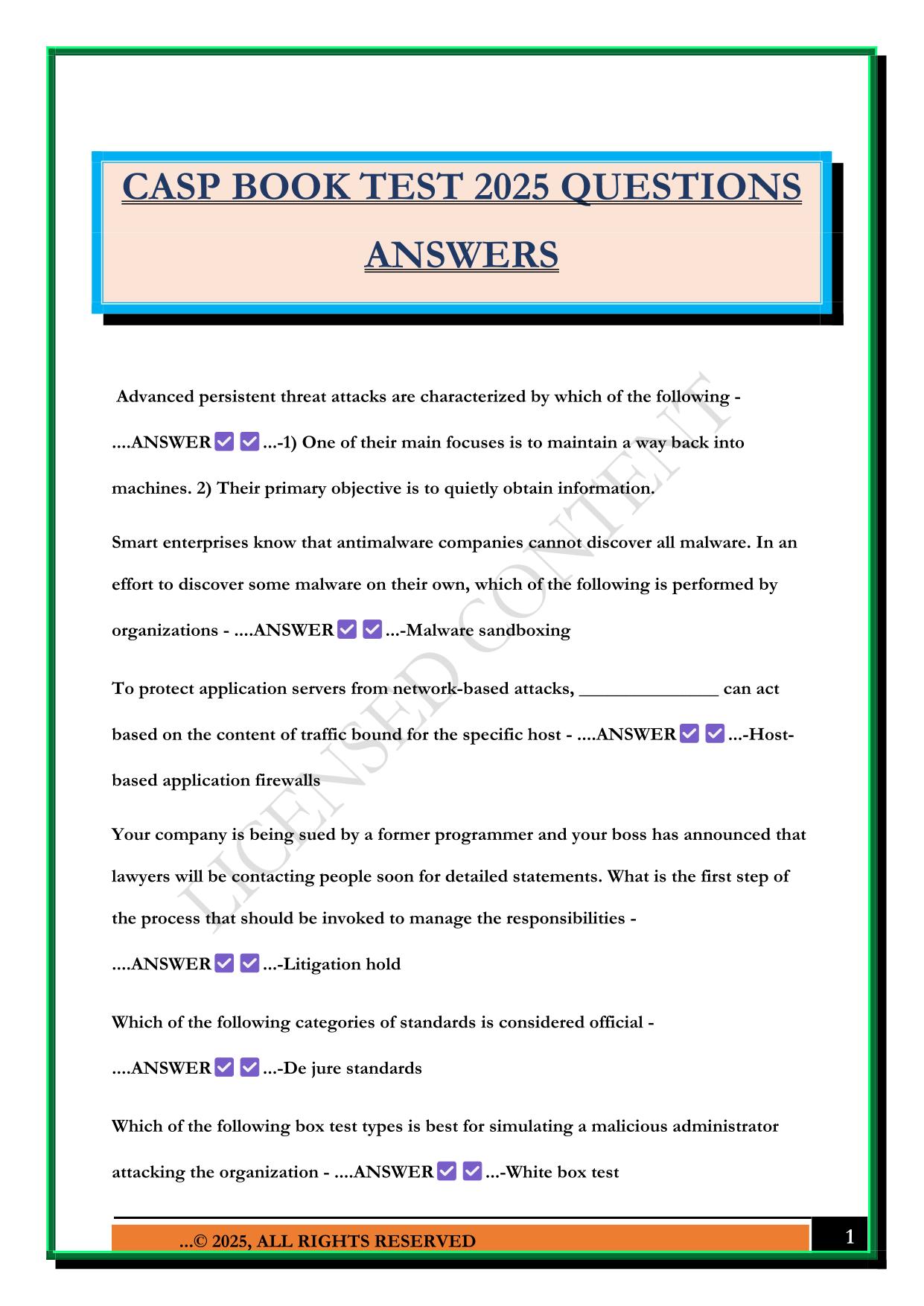 CASP BOOK TEST 2025 QUESTIONS ANSWERS