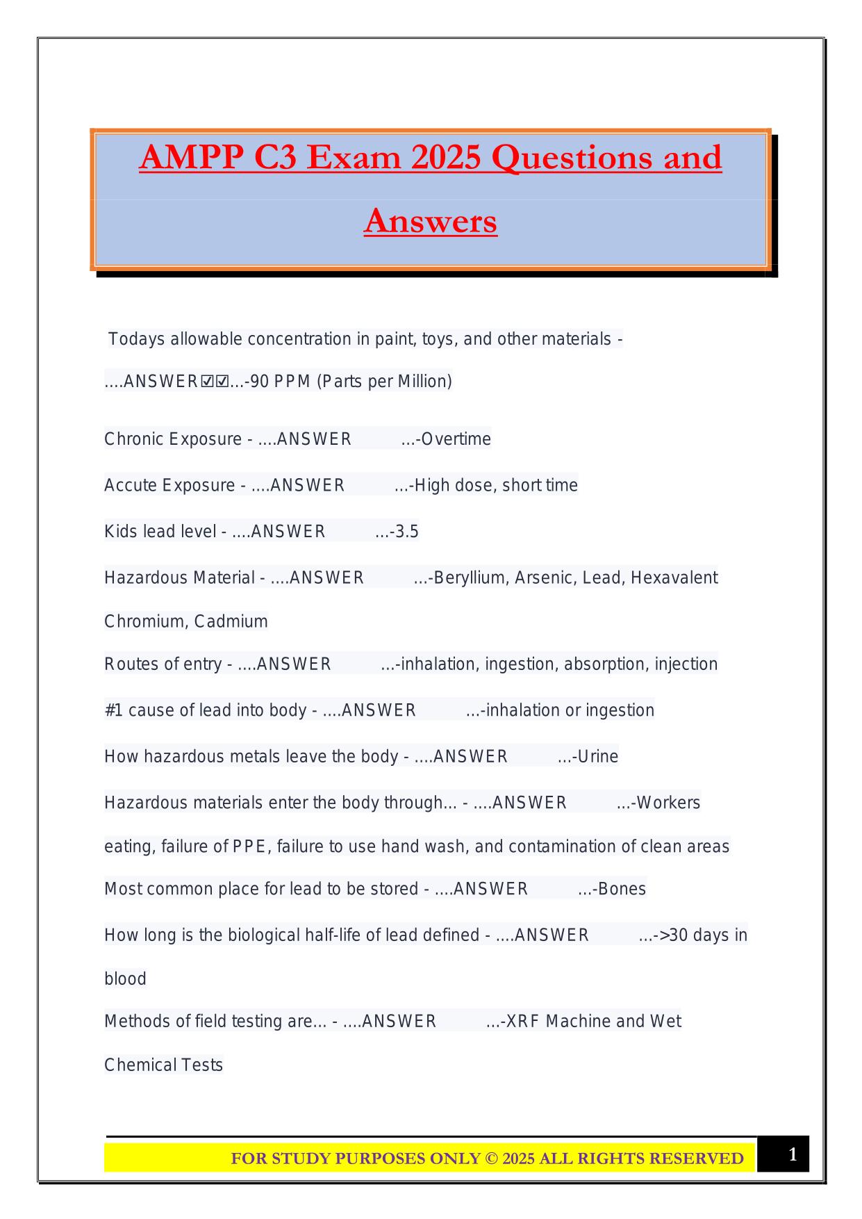 AMPP C3 Exam 2025 Questions and Answers
