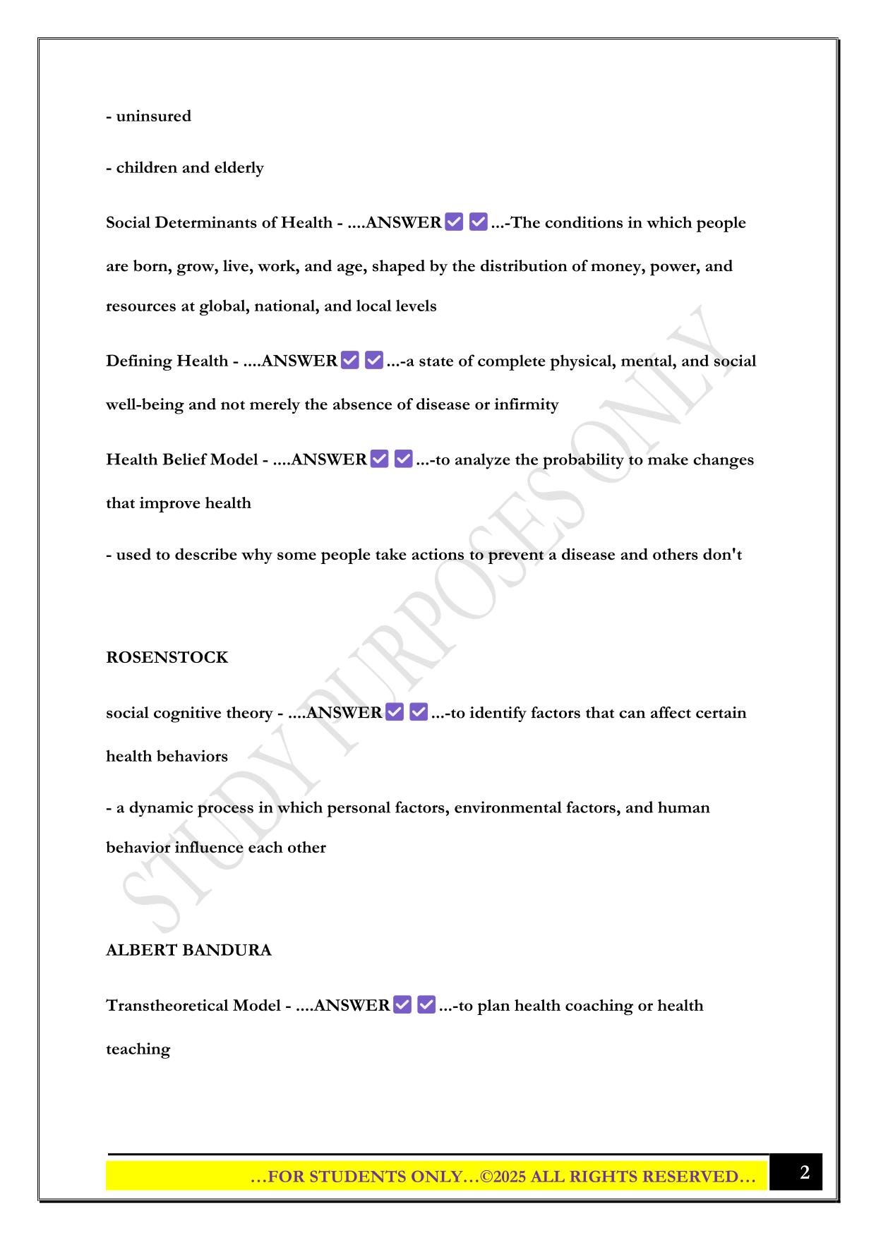Healthy Pop Exam 1 2025 Questions and Answers