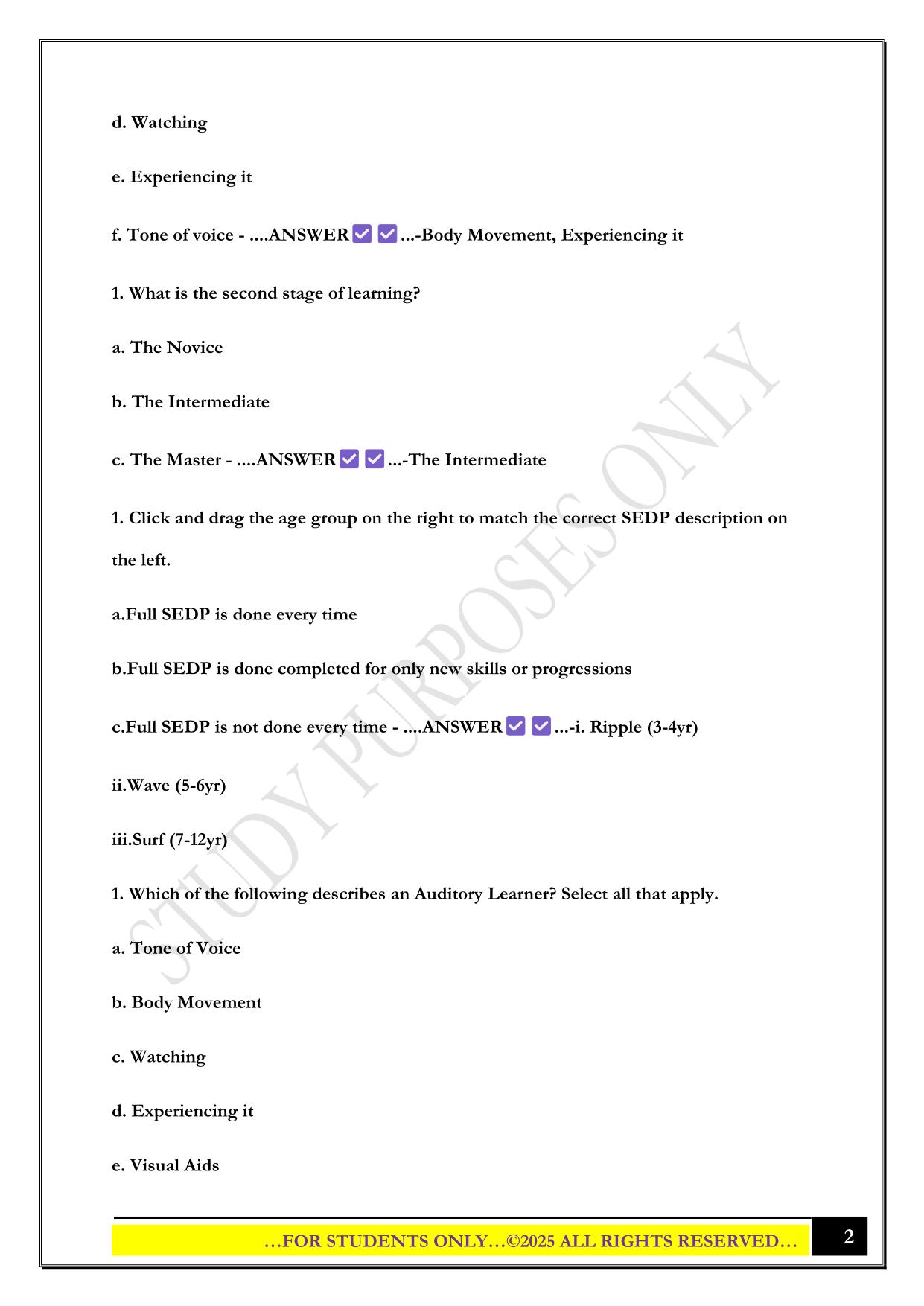 Life Time Fitness Swim Written Test 2025 Questions and Answers