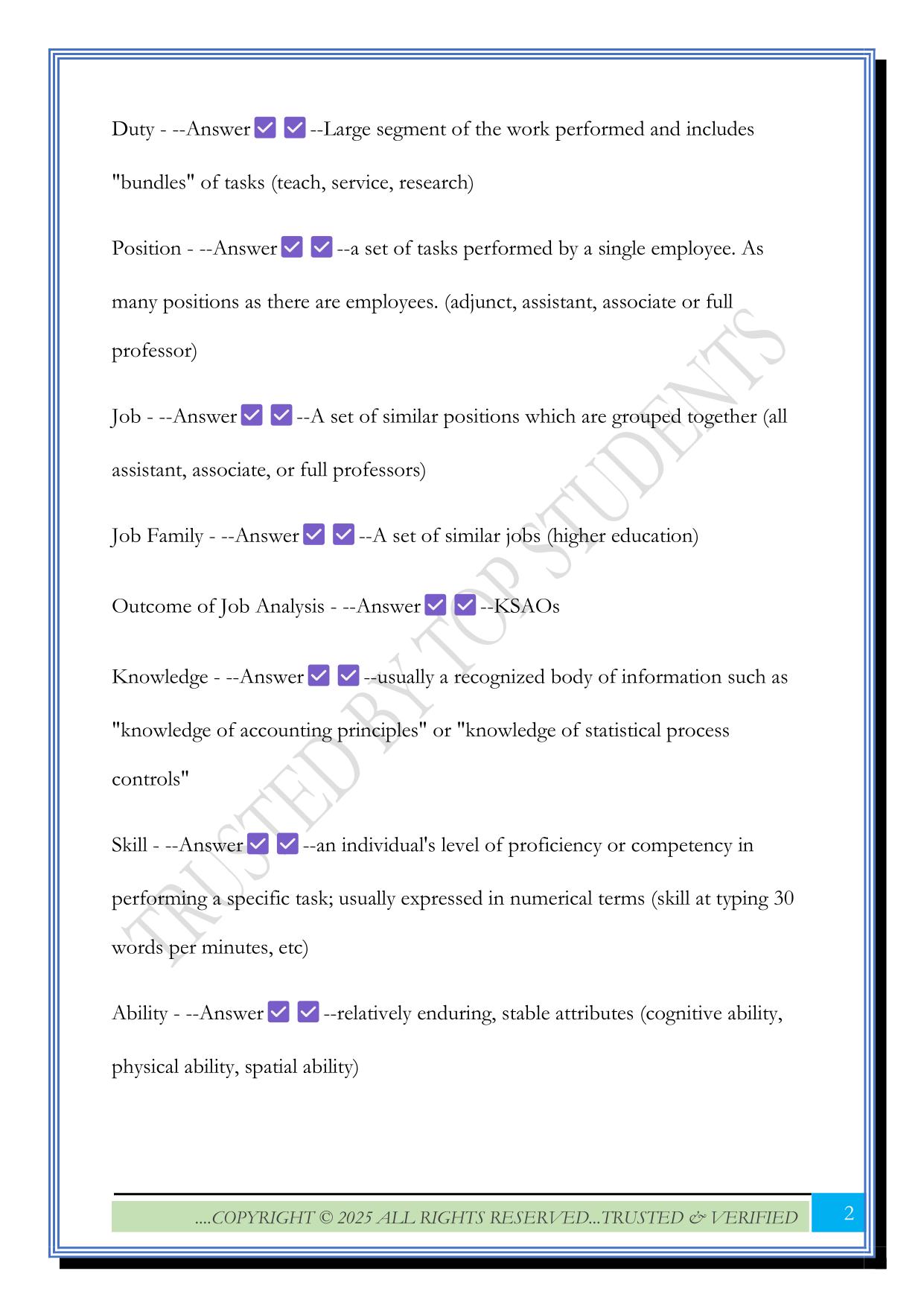 HRMN 3420 Test 2 Walker 2025 Questions and Answers