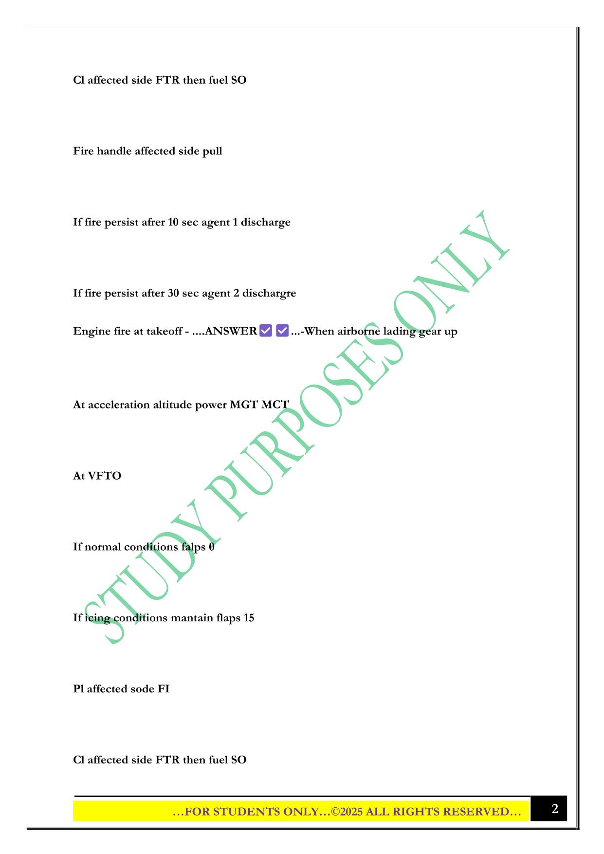 ATR 72-600 Memory Items Exam 2025 Questions and Answers