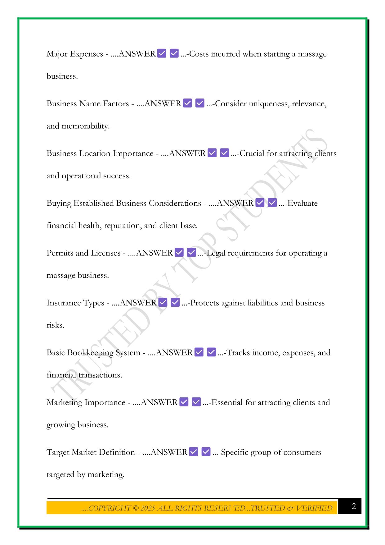 BUSINESS PRACTICES IN MASSAGE THERAPY EXAM 2025 QUESTIONS AND ANSWERS