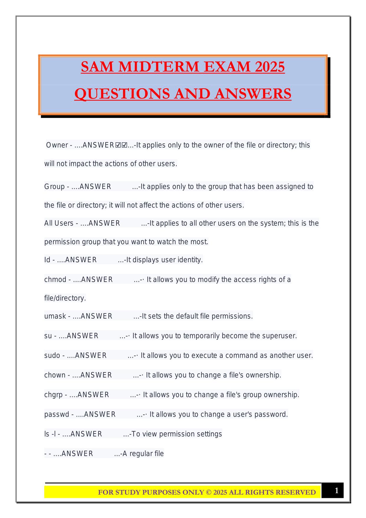 SAM MIDTERM EXAM 2025 QUESTIONS AND ANSWERS