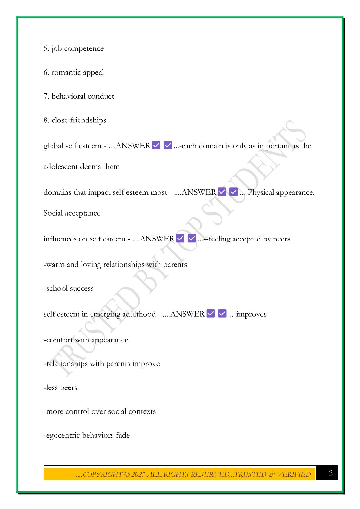 CSU- HDFS 311 EXAM 2 2025 QUESTIONS AND ANSWERS