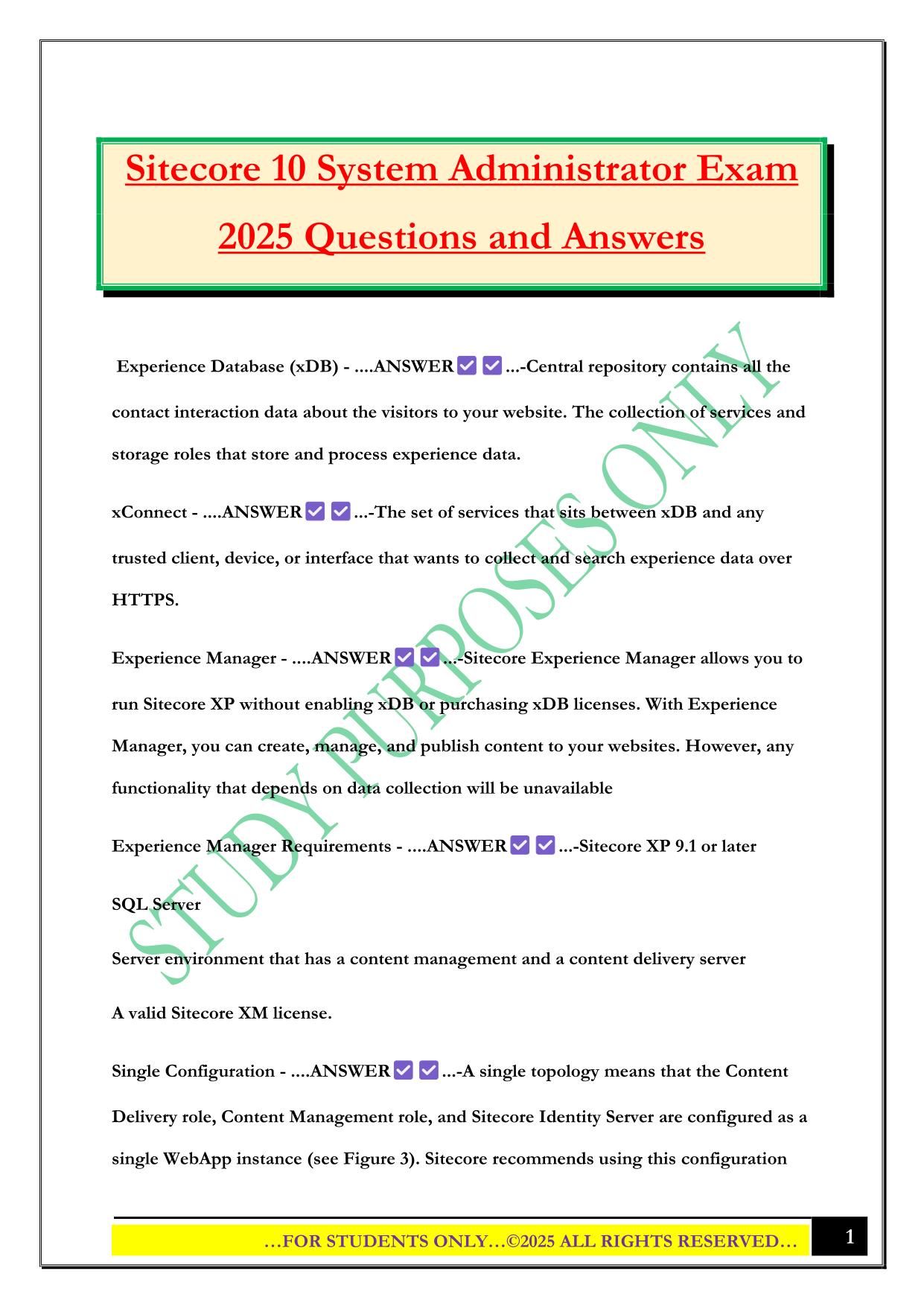Sitecore 10 System Administrator Exam 2025 Questions and Answers
