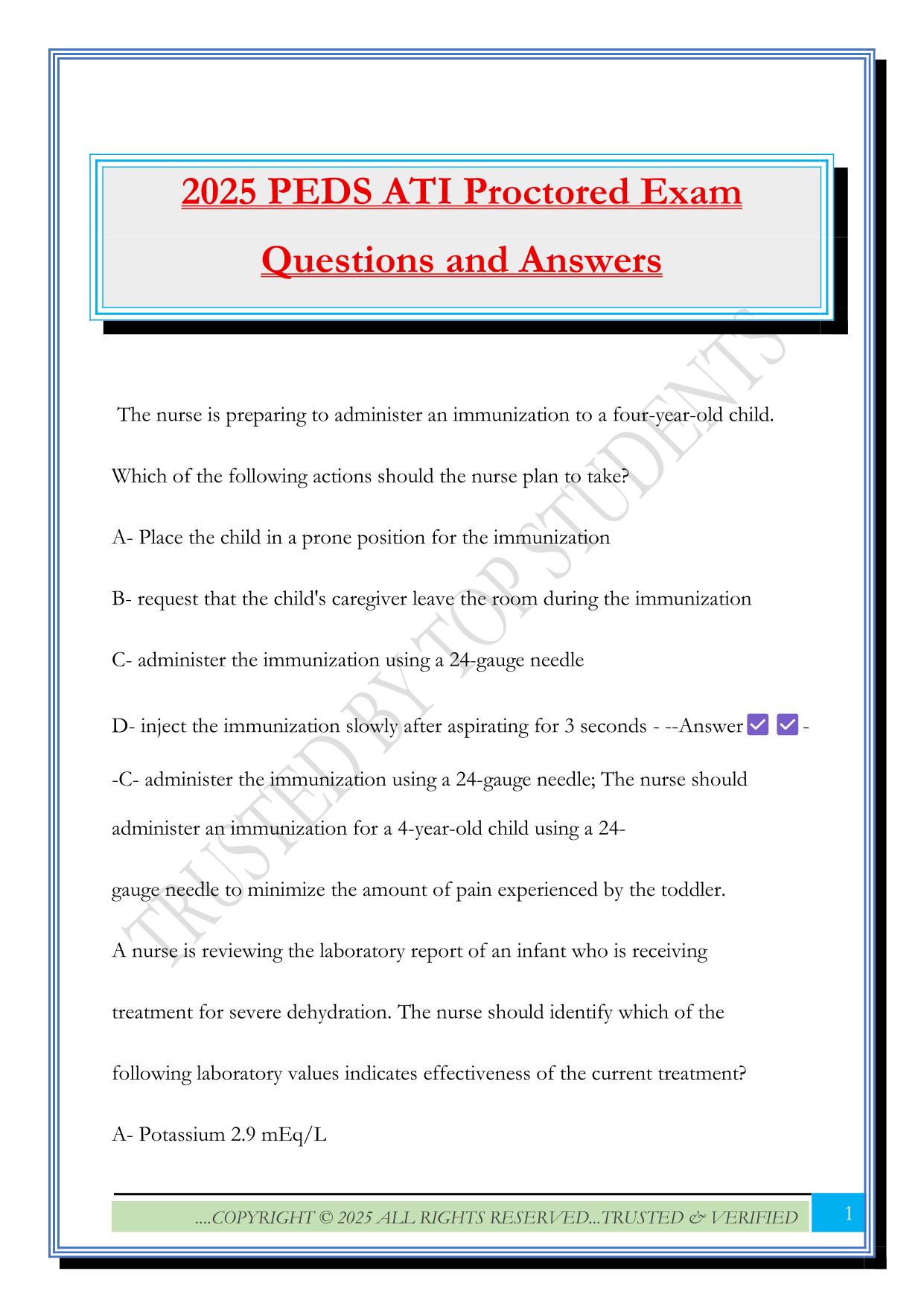 2025 PEDS ATI Proctored Exam Questions and Answers