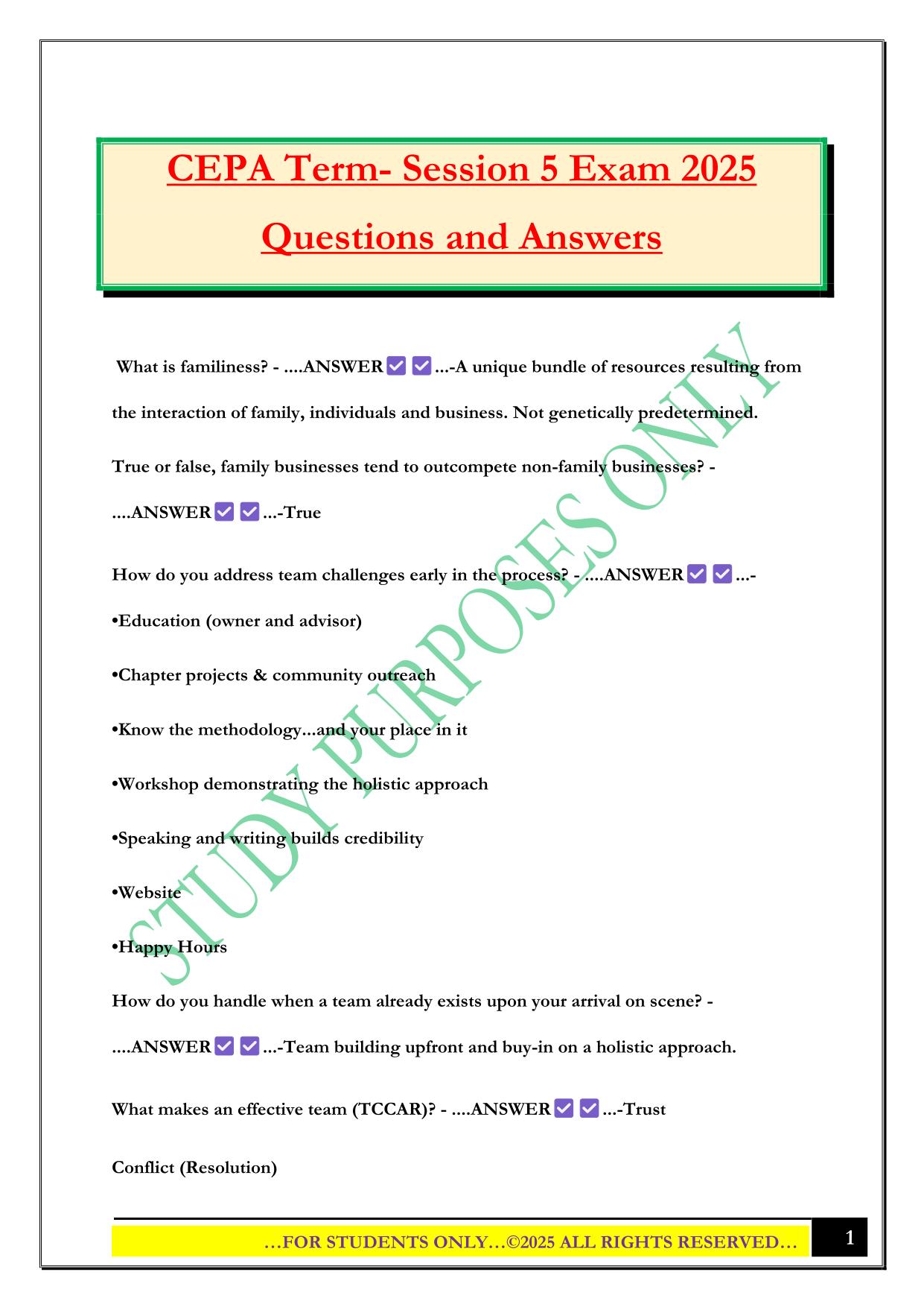 CEPA Term- Session 5 Exam 2025 Questions and Answers