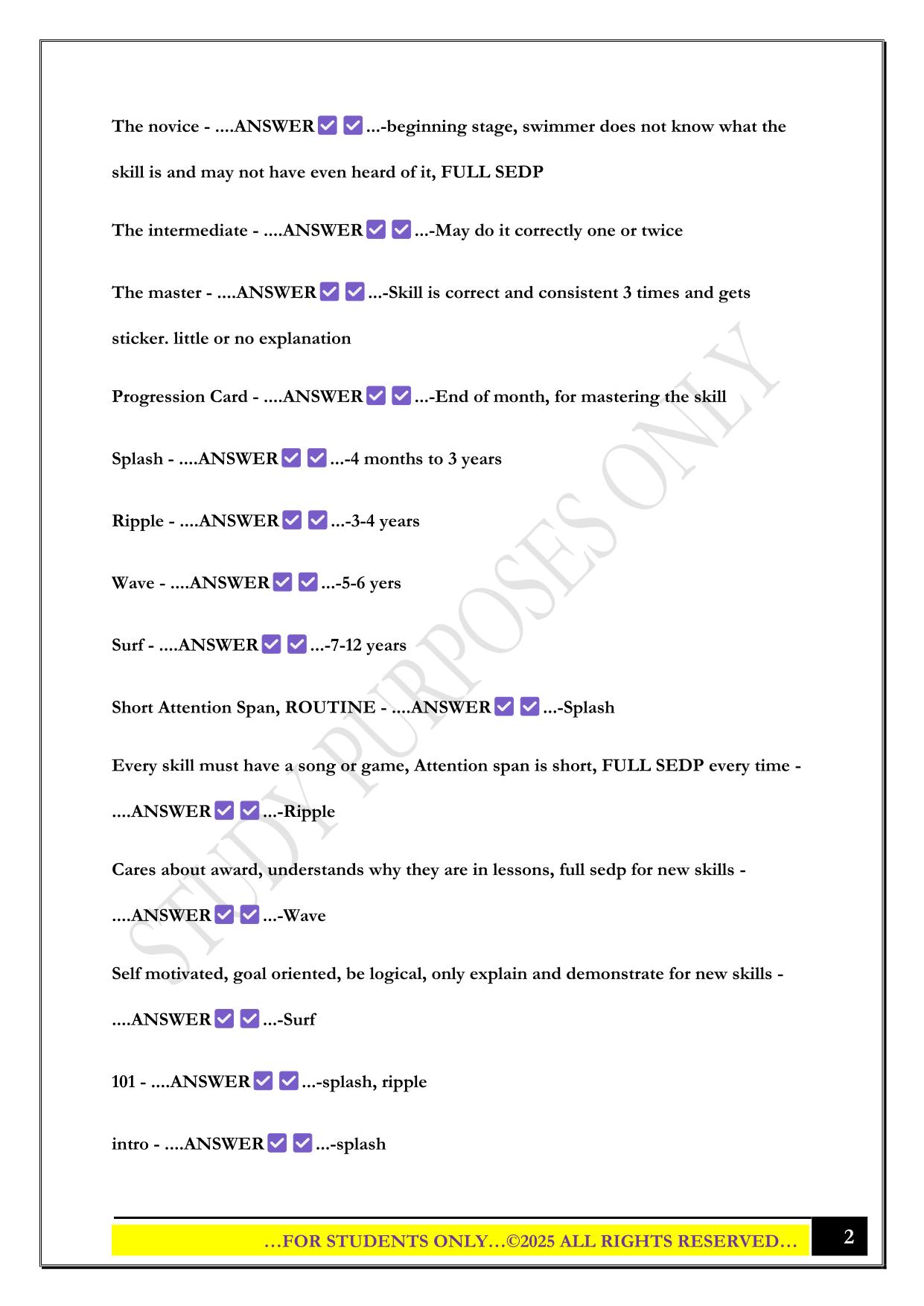 Lifetime Swim Instructor Test 2025 Questions and Answers