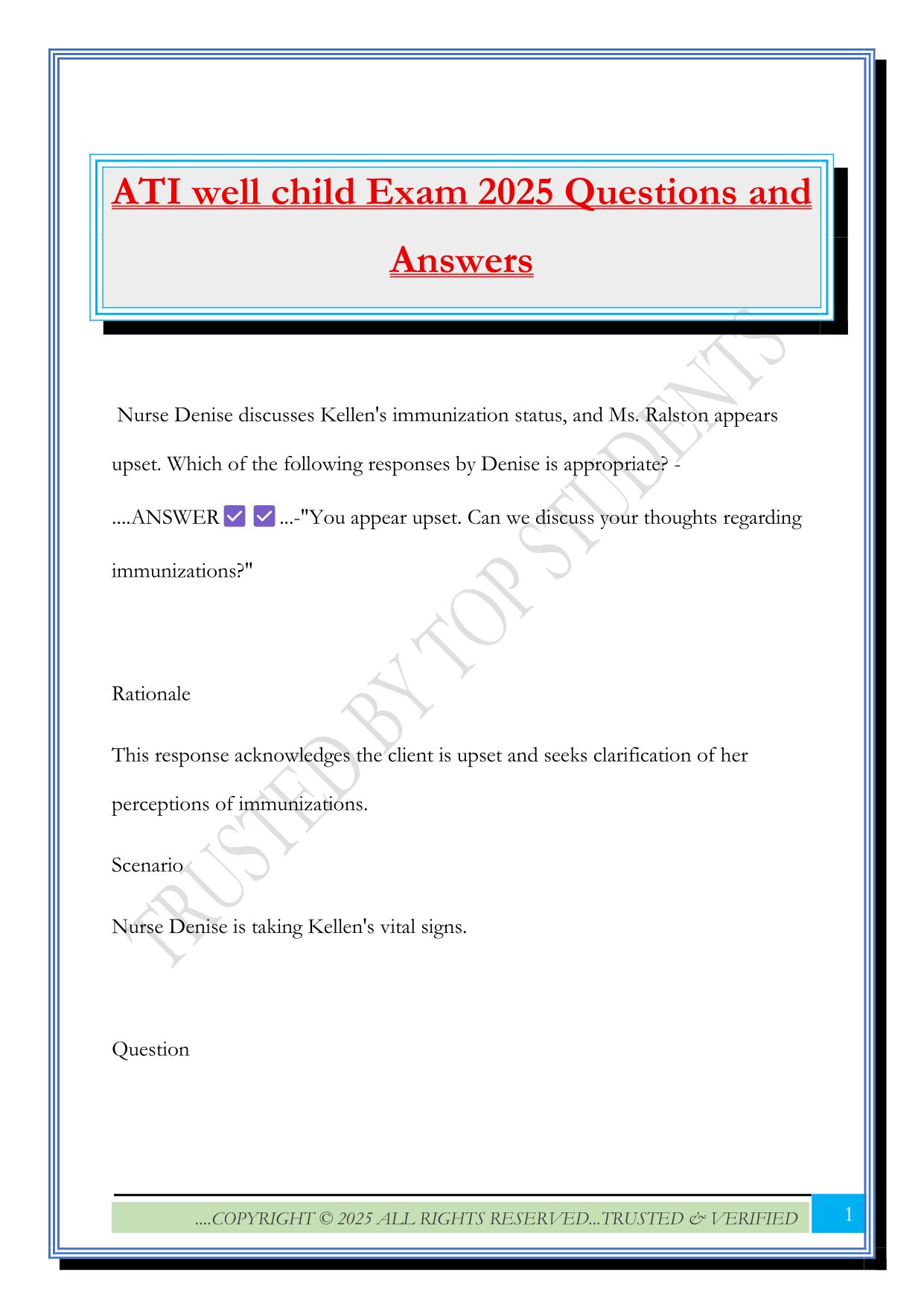 ATI well child Exam 2025 Questions and Answers