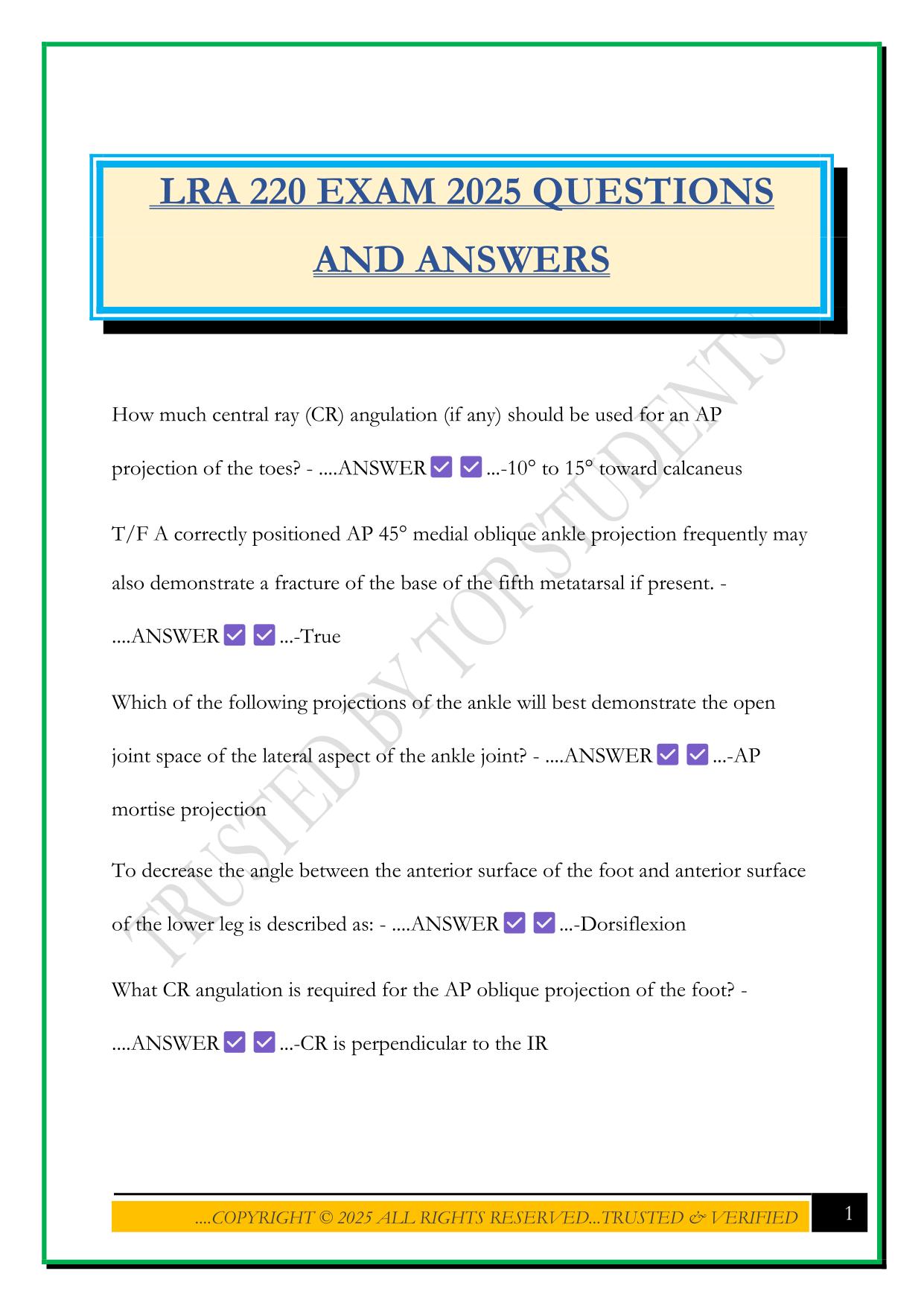 LRA 220 EXAM 2025 QUESTIONS AND ANSWERS
