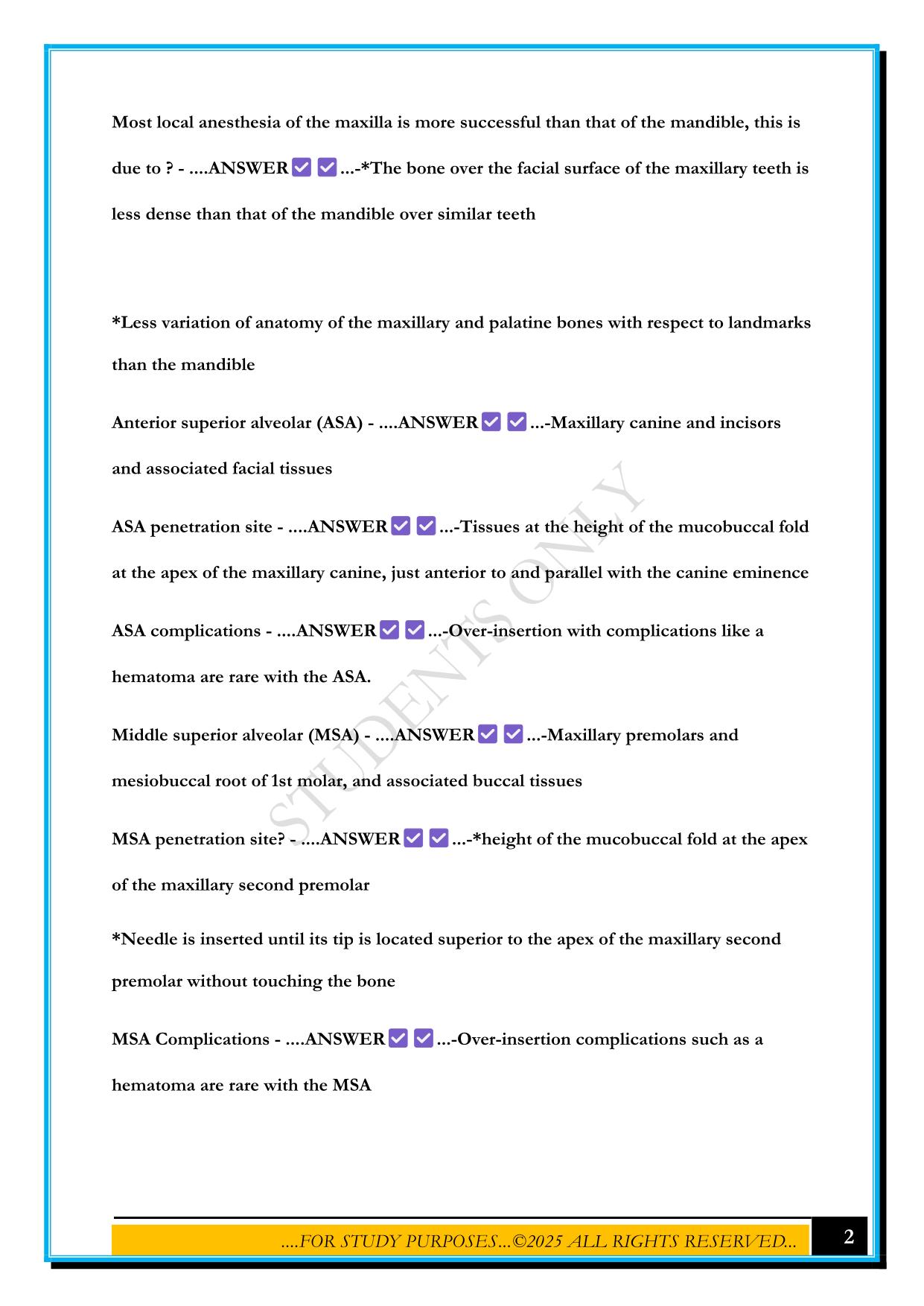 LOCAL ANESTHESIA EXAM 2025 QUESTIONS AND ANSWERS