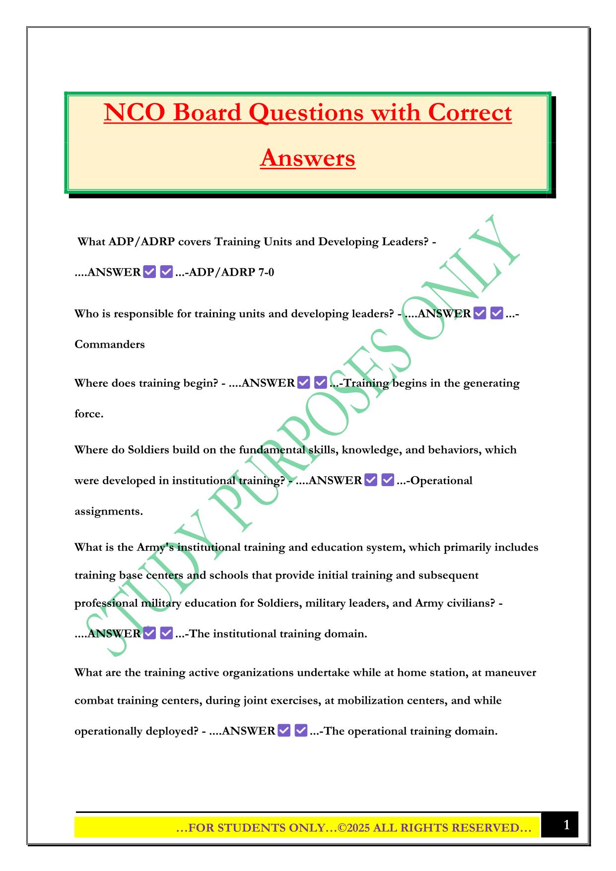 NCO Board Questions with Correct Answers