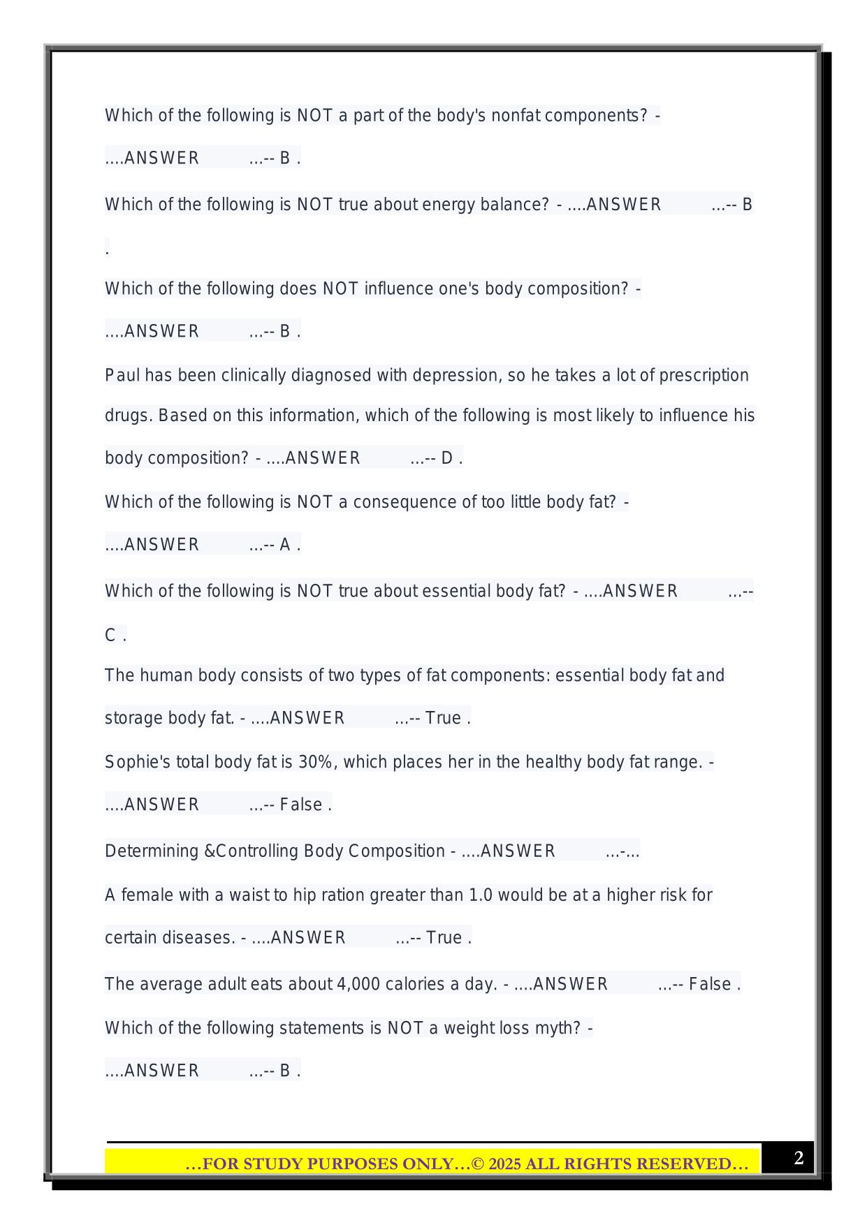 Body Composition Exam 2025 Questions and Answers