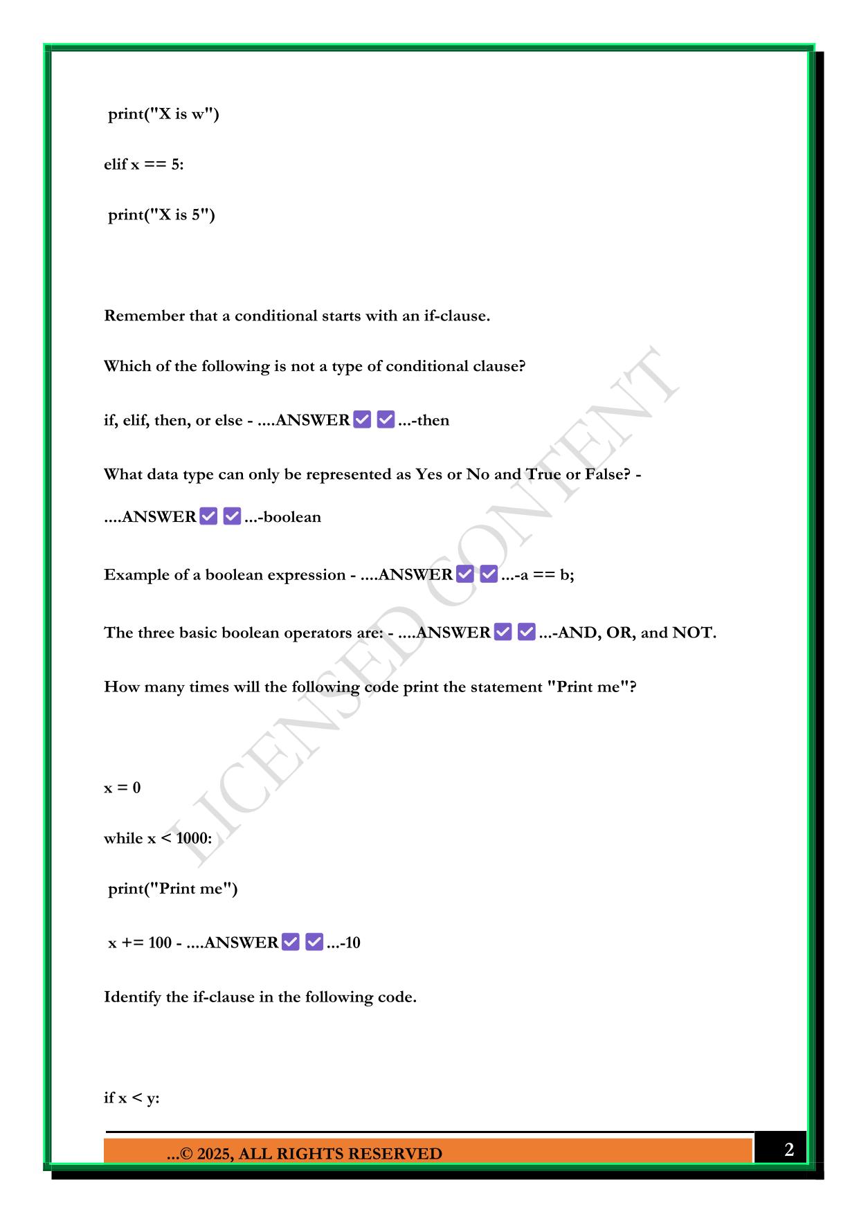 TECHSMART PYTHON UNIT 2; PART 1 2025 QUESTIONS AND ANSWERS