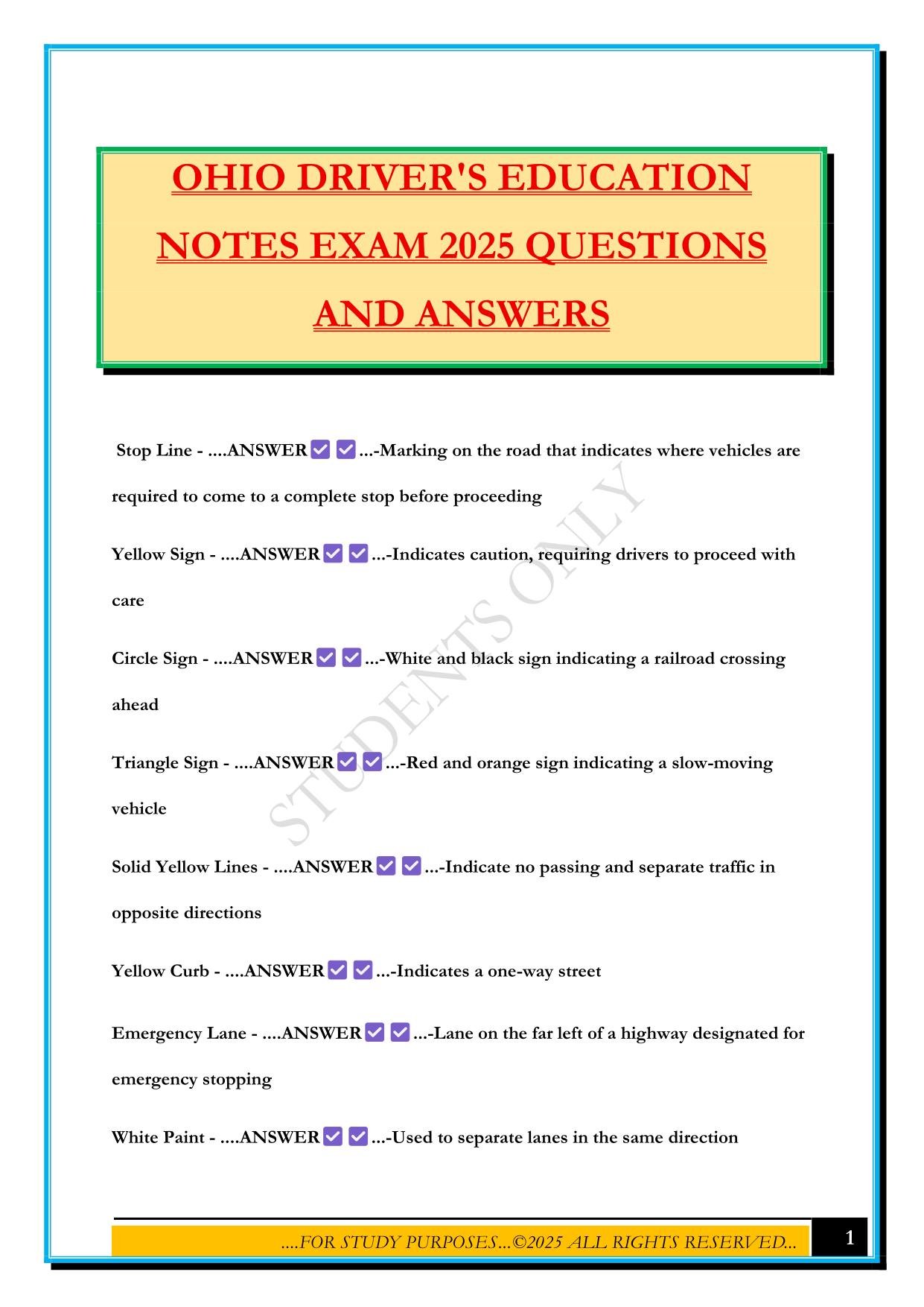 OHIO BMV Bundled Exams 2025/2026 |Questions and Answers |100% Pass