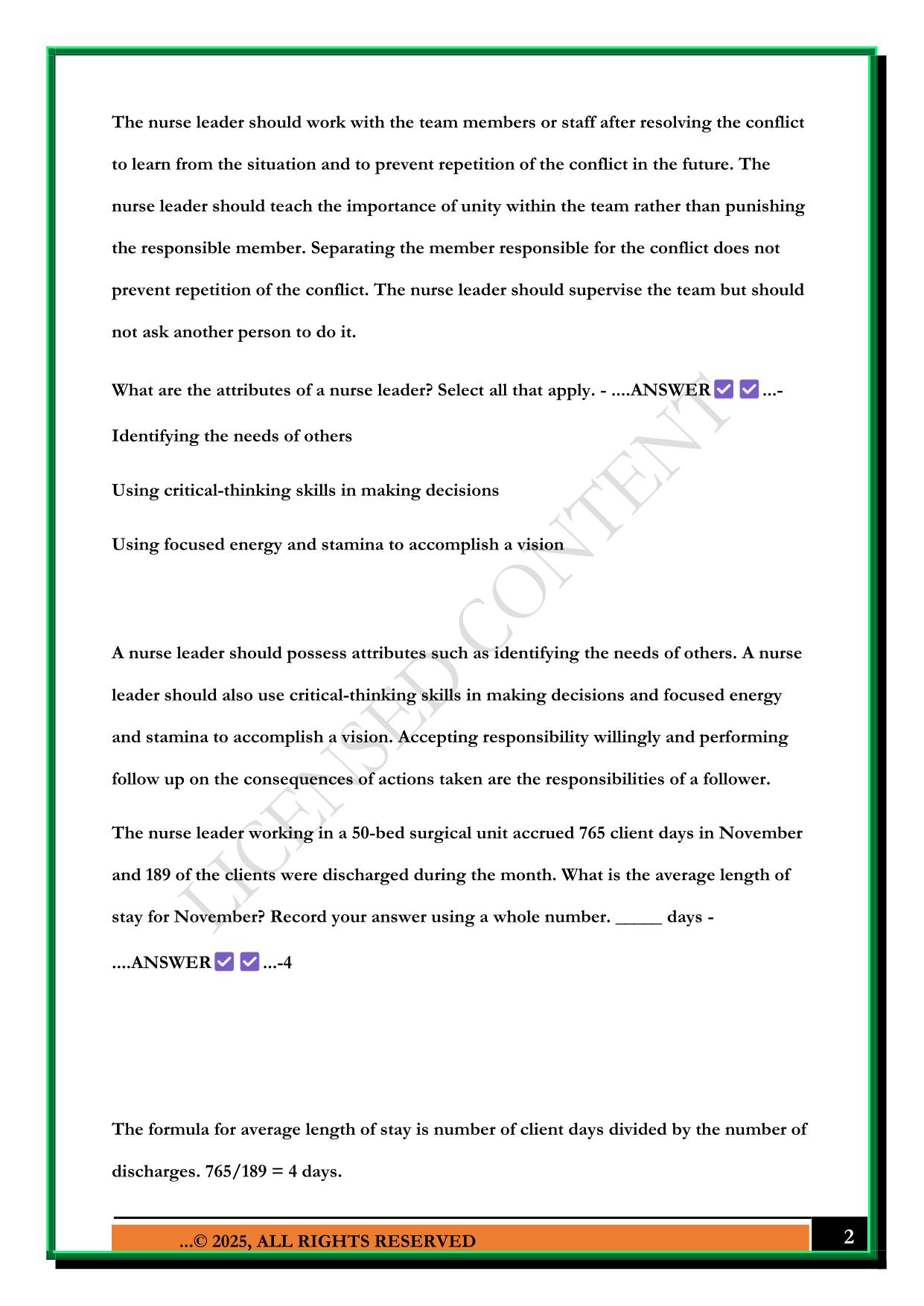 LEADERSHIP/ MANAGEMENT PRACTICE EAQ 2025 QUESTIONS AND ANSWERS