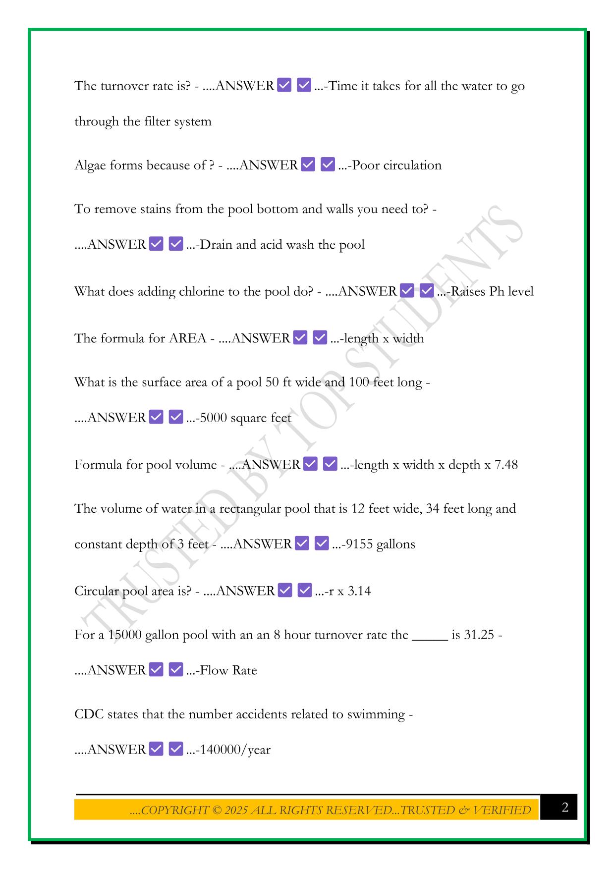 POOL OPERATOR EXAM 2025 QUESTIONS AND ANSWERS