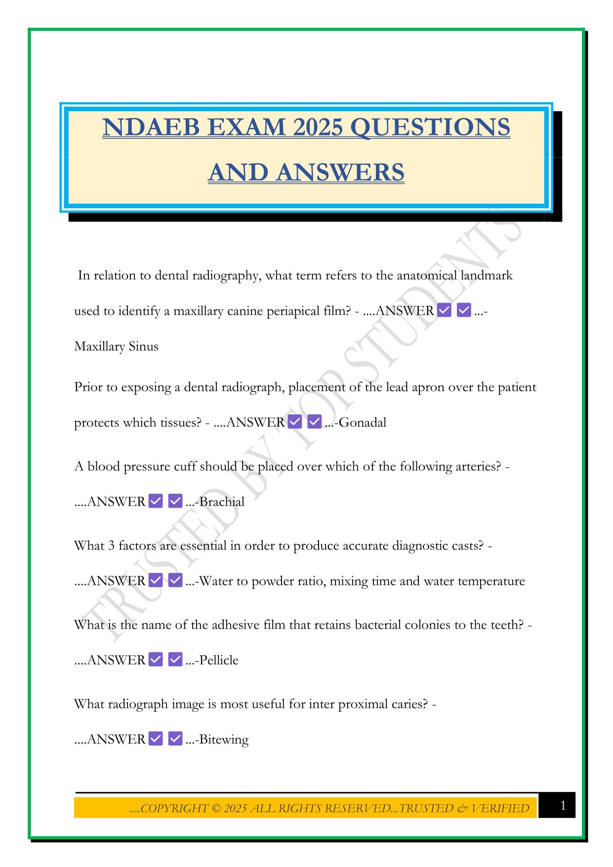 NDAEB EXAM 2025 QUESTIONS AND ANSWERS