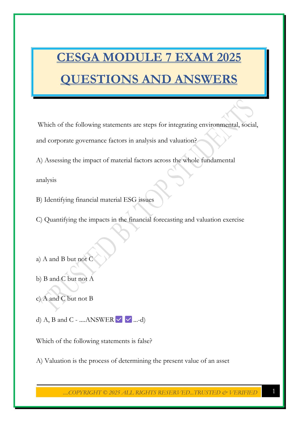 CESGA MODULE 7 EXAM 2025 QUESTIONS AND ANSWERS