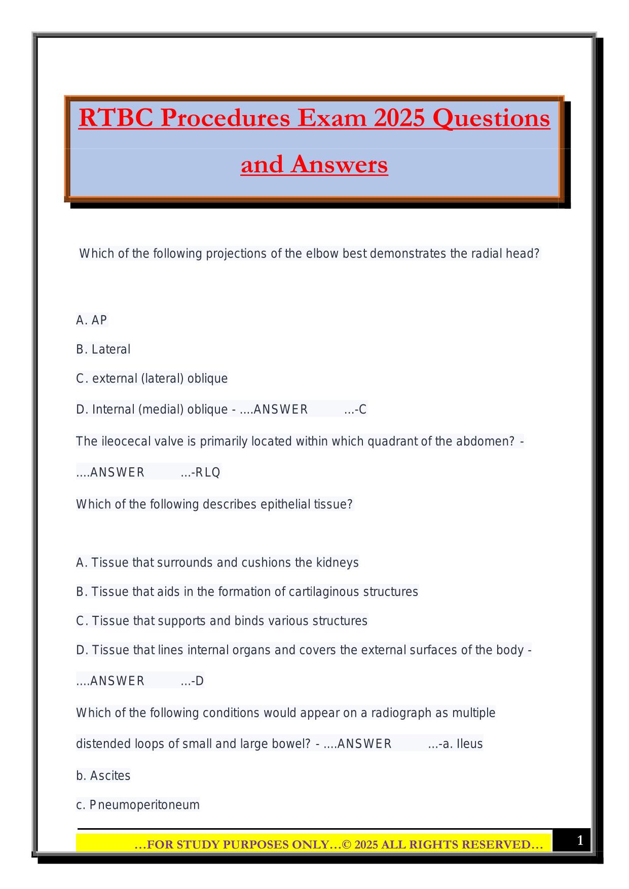 RTBC Procedures Exam 2025 Questions and Answers