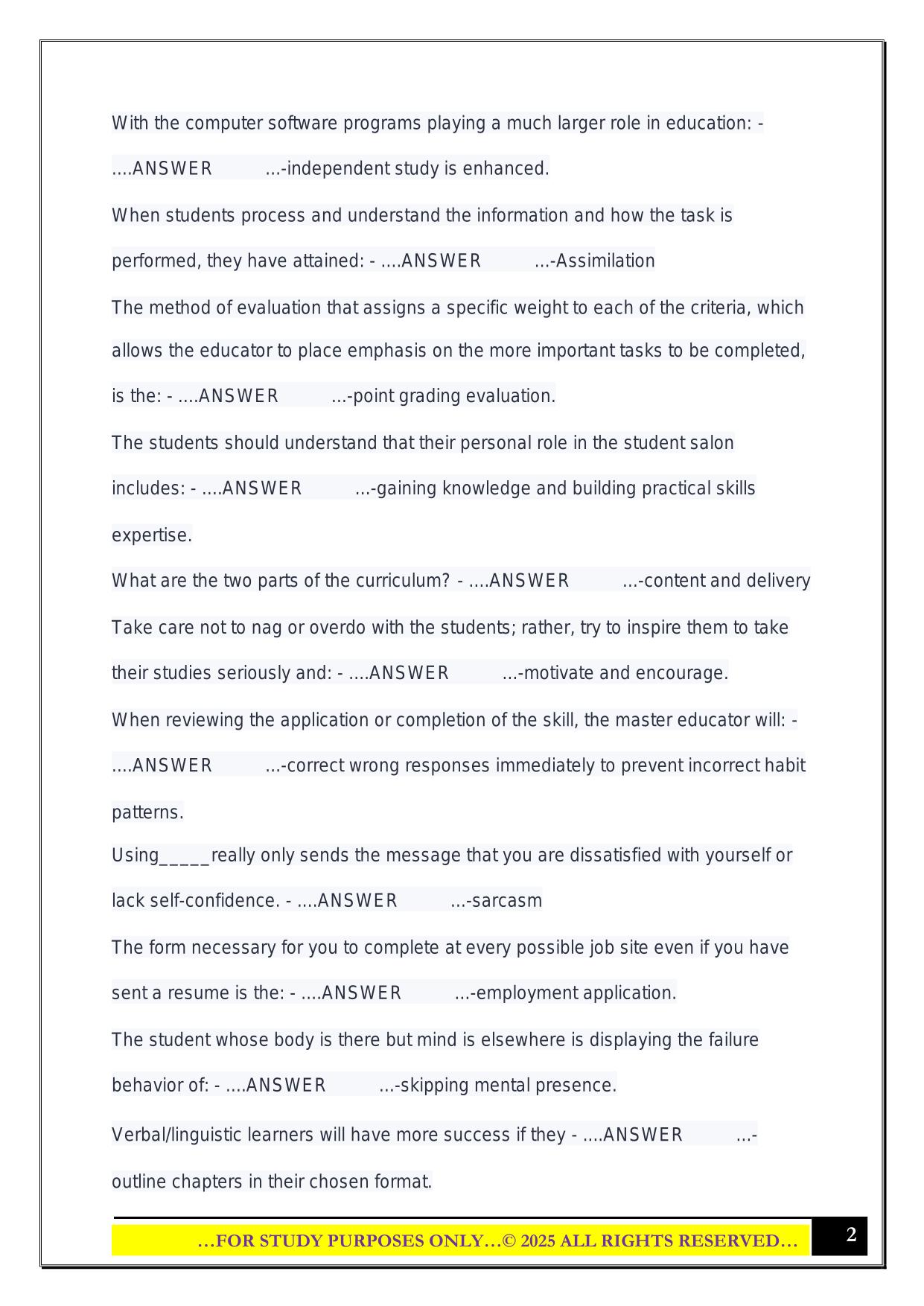 Milady Master Educator final exam 2025 Questions and Answers