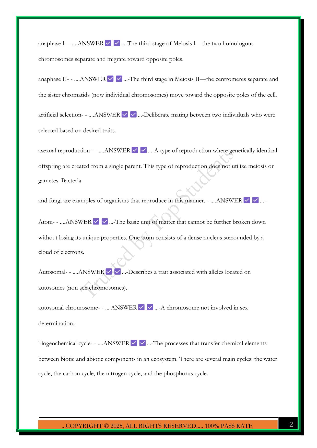 BIO WGU STUDY FOR OA C190 EXAM 2025 QUESTIONS AND ANSWERS