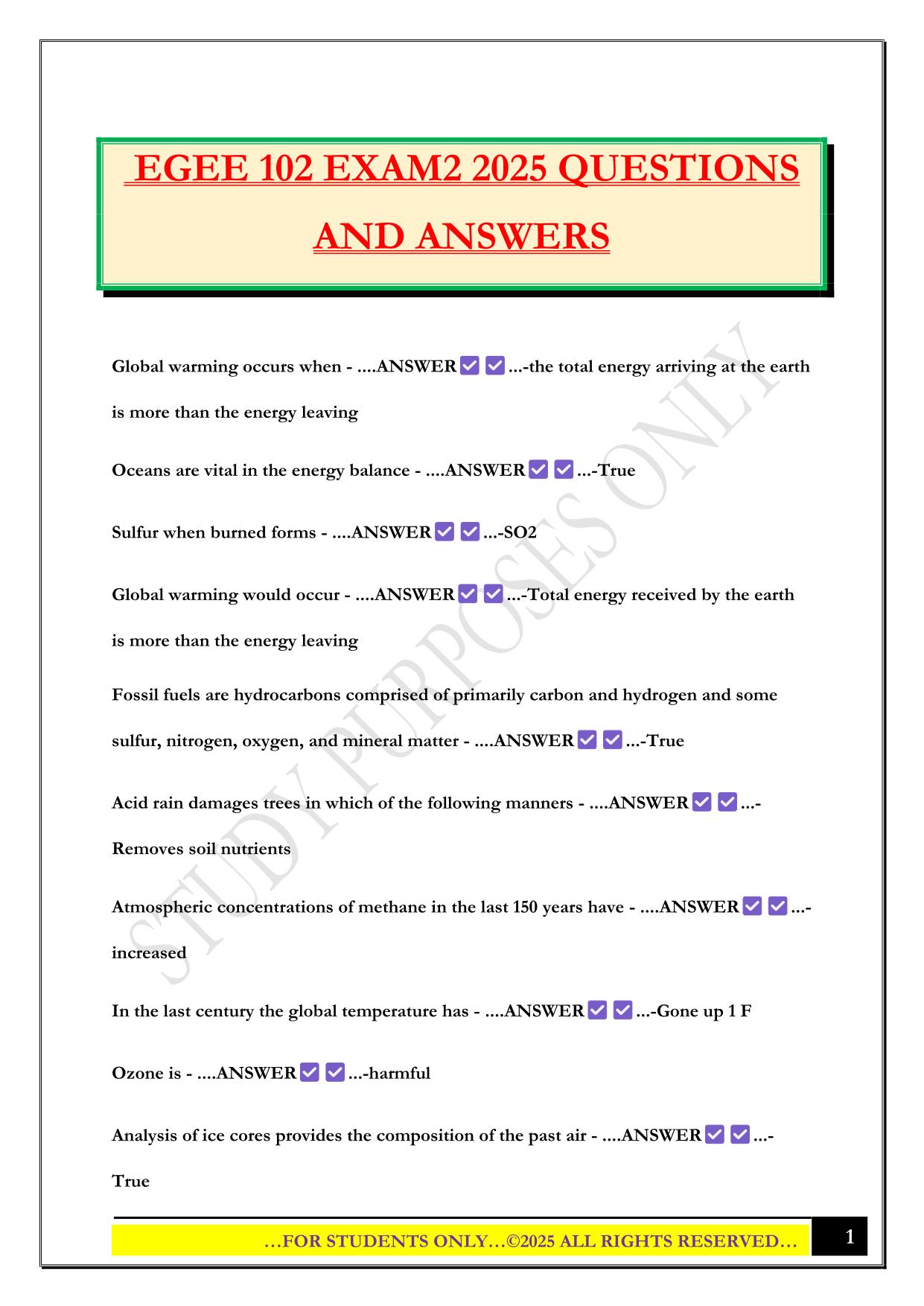EGEE 102 EXAM2 2025 QUESTIONS AND ANSWERS
