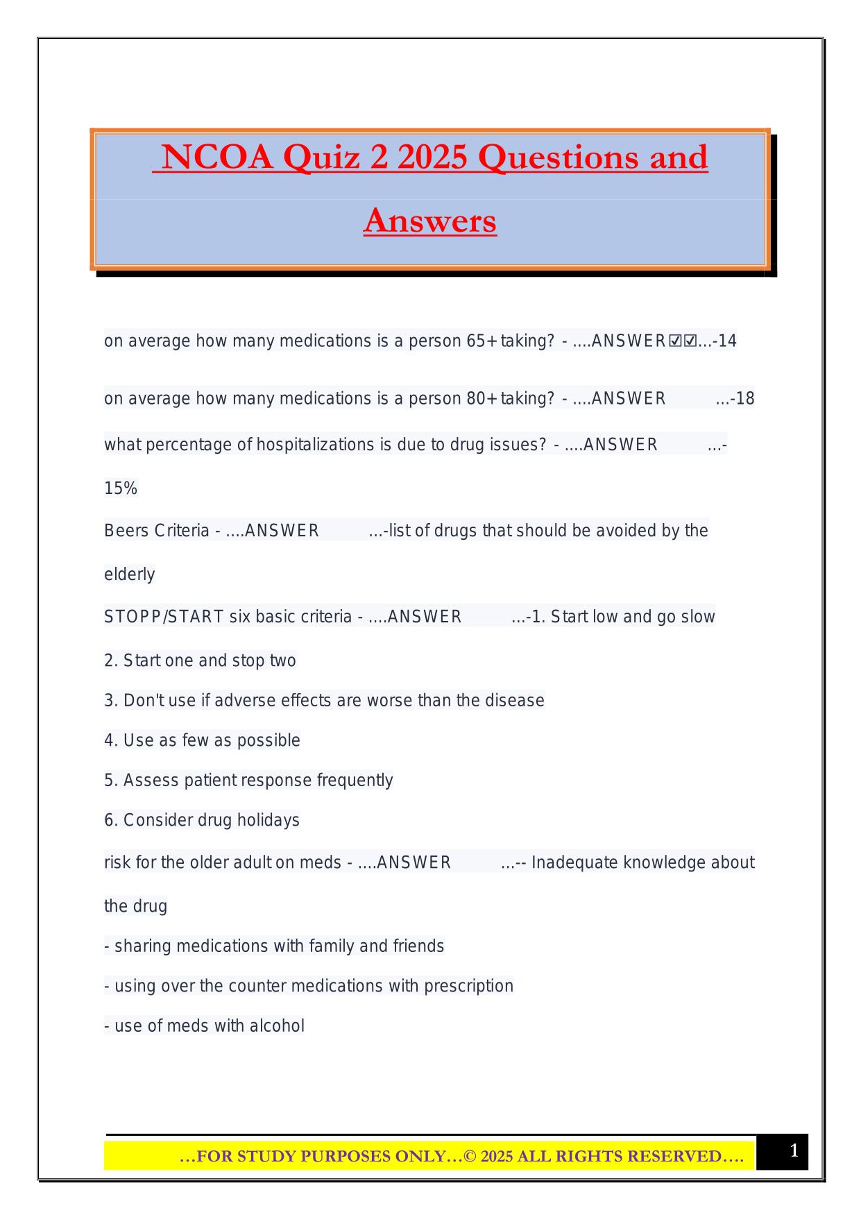 NCOA Quiz 2 2025 Questions and Answers