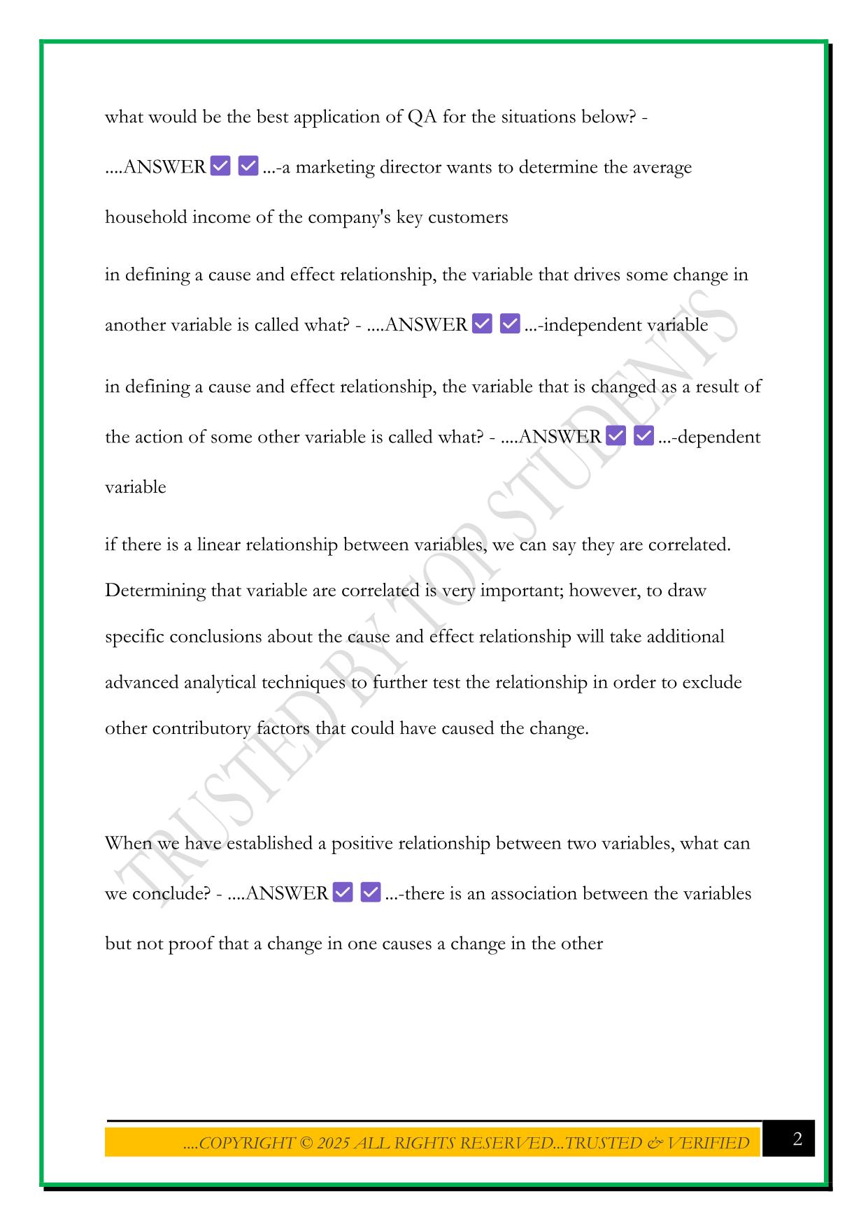 C723 - QA FOR BUSINESS EXAM 2025 QUESTIONS AND ANSWERS