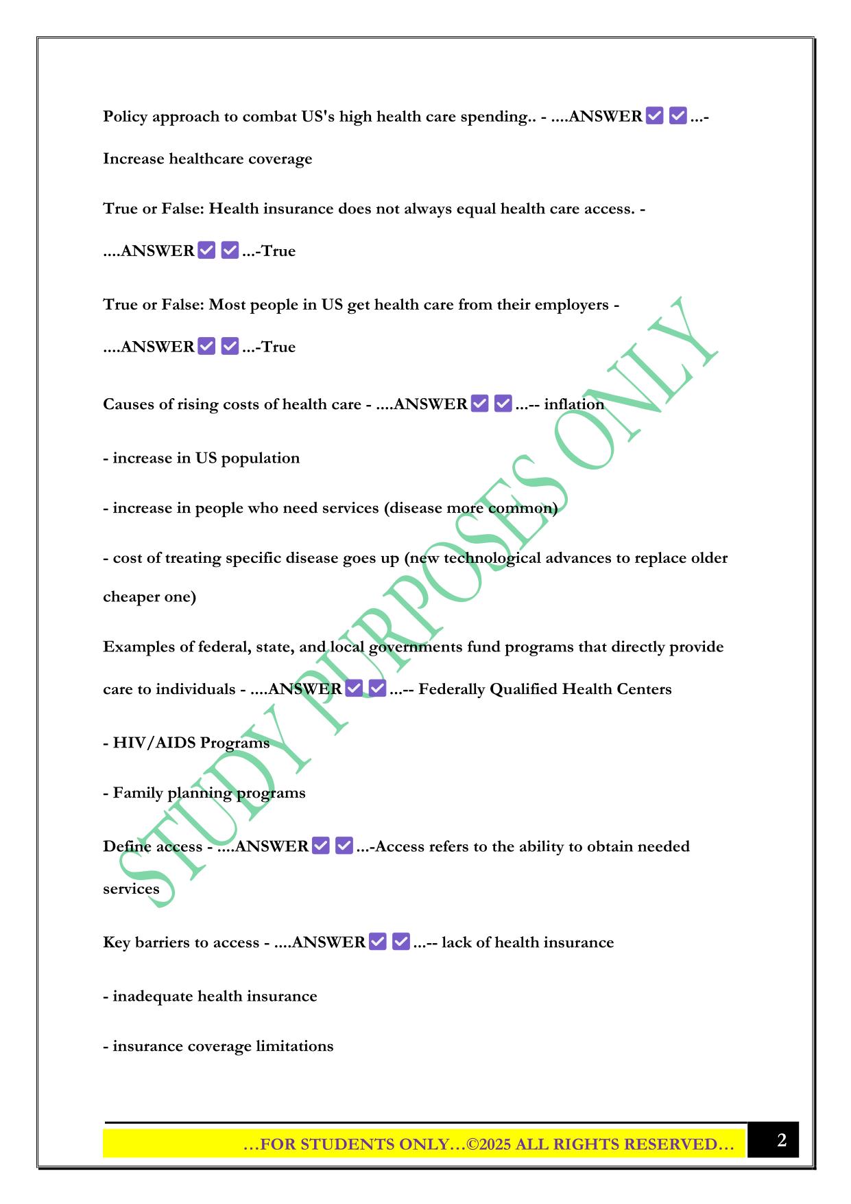 Chapter 4: Overview of the US Healthcare System Exam 2025 Questions and Answers