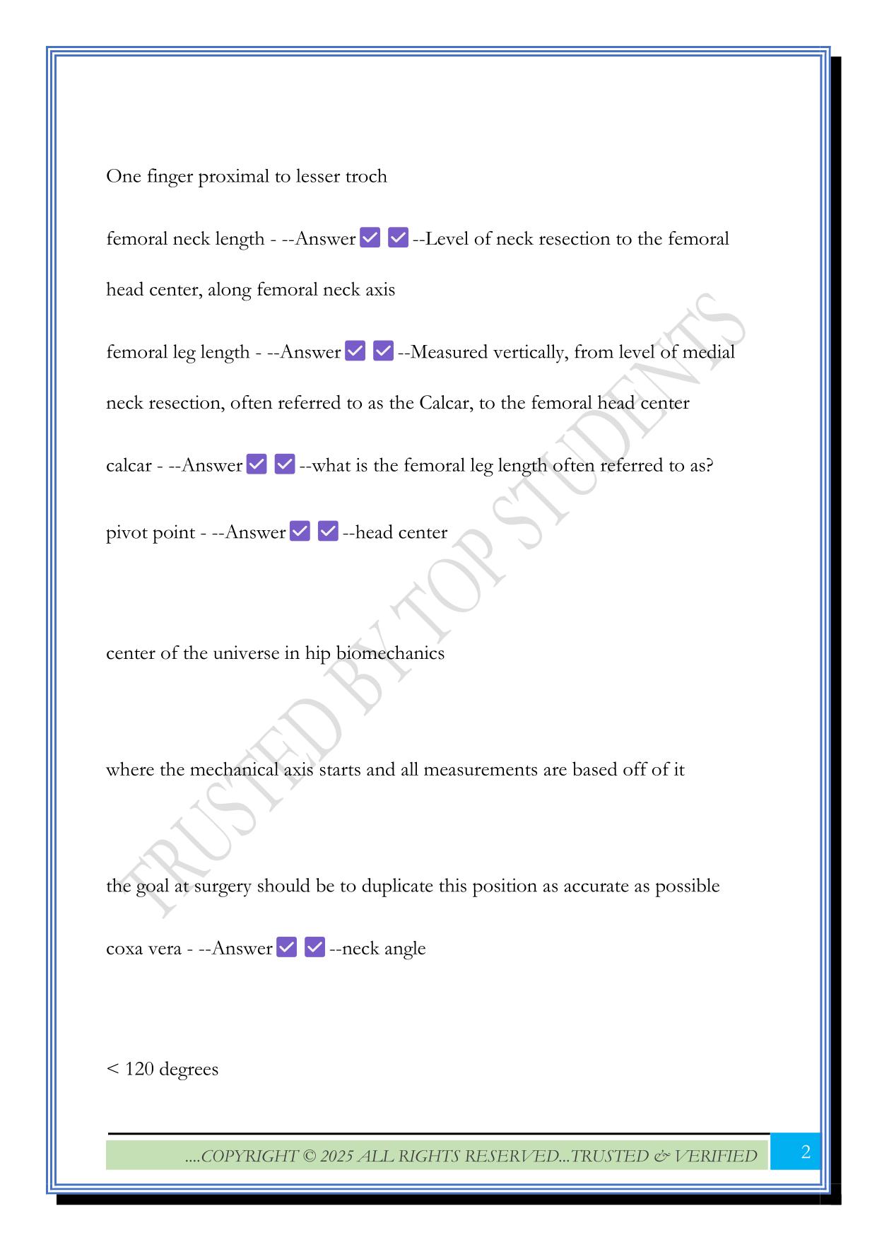 MSC ORT Hip Test 2025 Questions and Answers