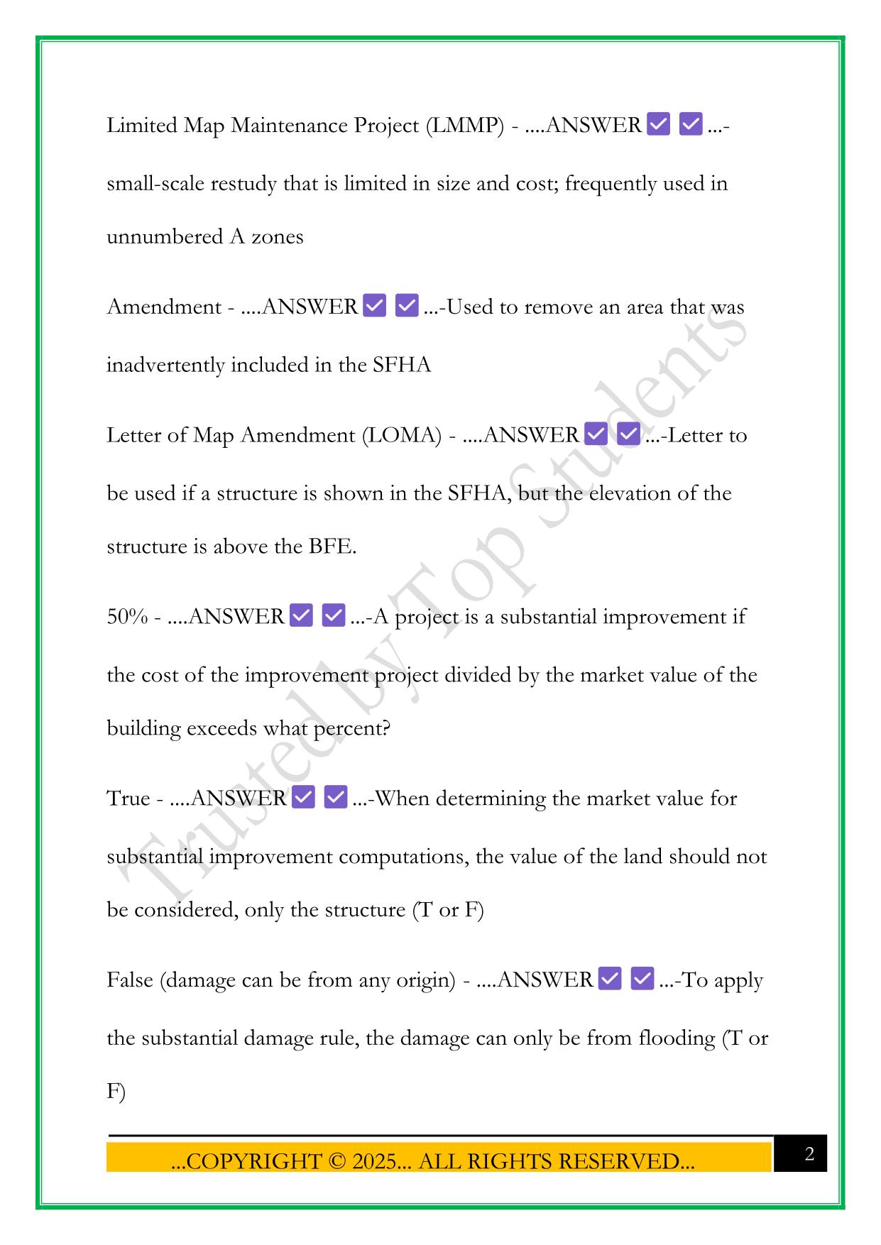 FLOODPLAIN MANAGER EXAM 2025 QUESTIONS AND ANSWERS