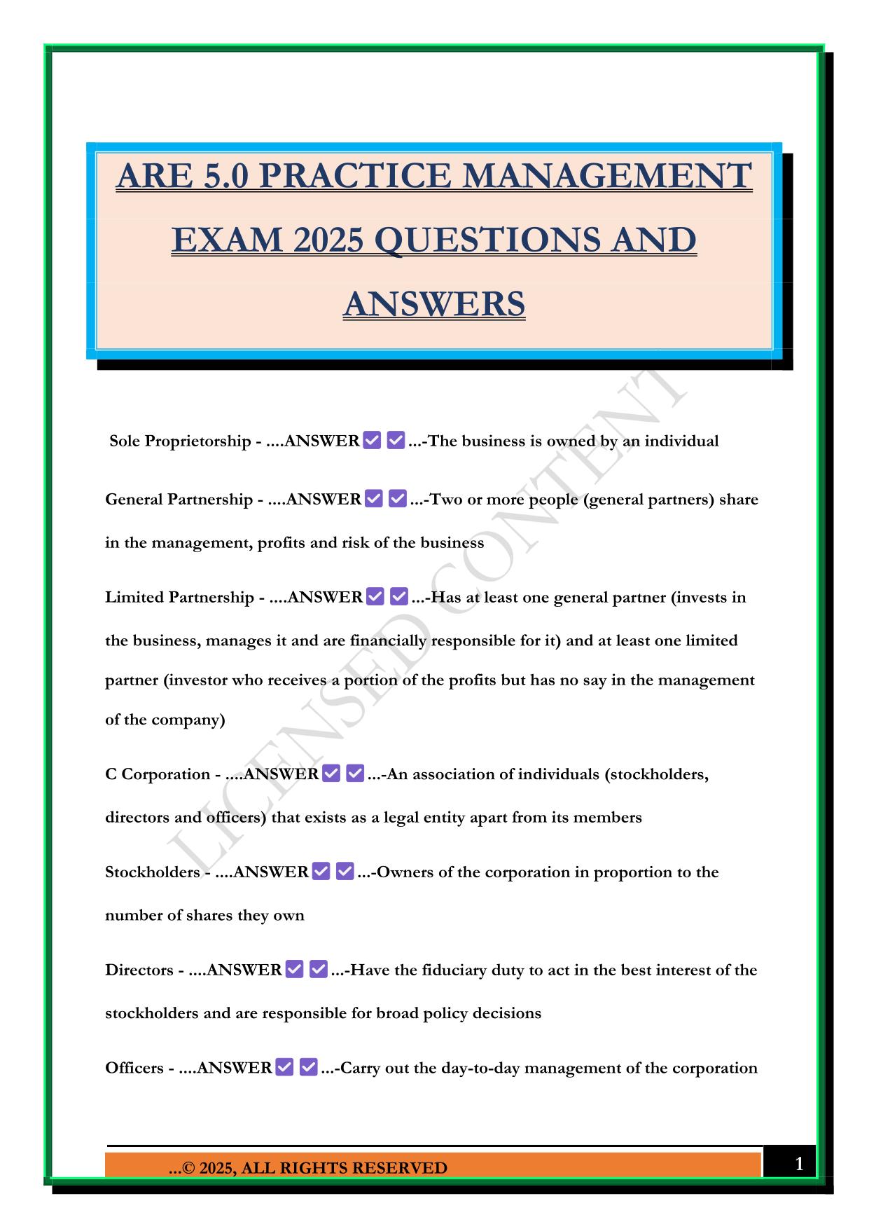 ARE 5.0 PRACTICE MANAGEMENT EXAM 2025 QUESTIONS AND ANSWERS