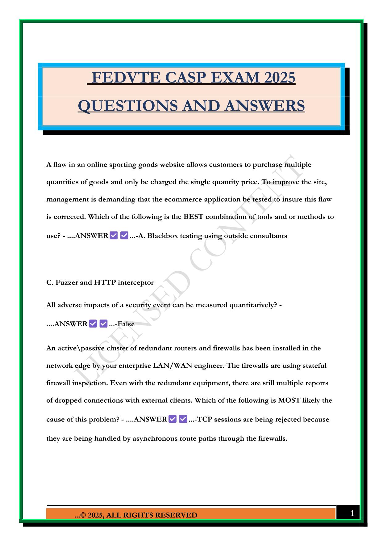FEDVTE CASP EXAM 2025 QUESTIONS AND ANSWERS