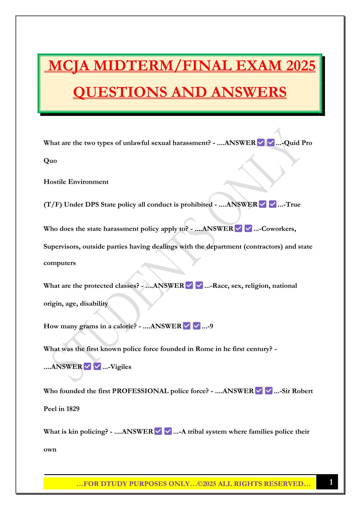 MCJA MIDTERM/FINAL EXAM 2025 QUESTIONS AND ANSWERS