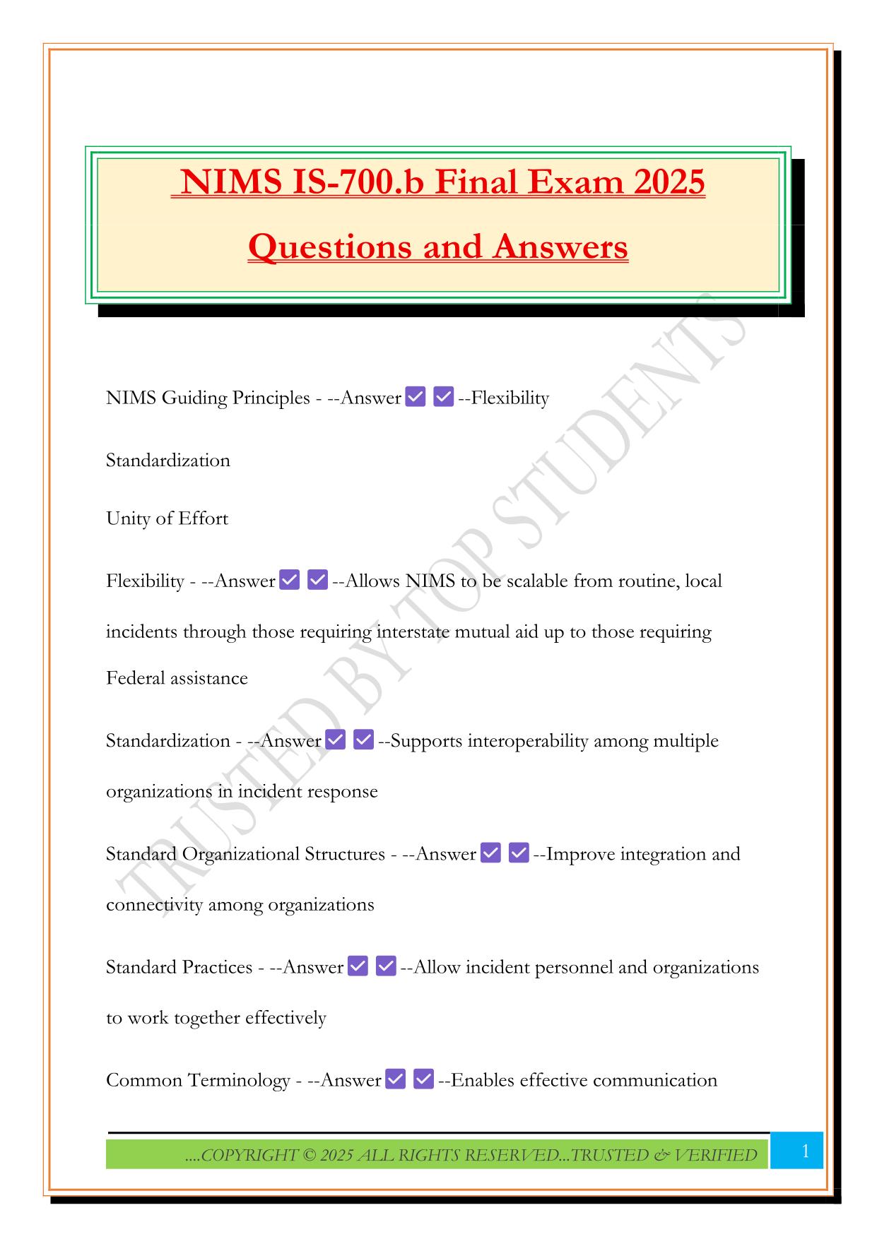 NIMS IS-700.b Final Exam 2025 Questions and Answers