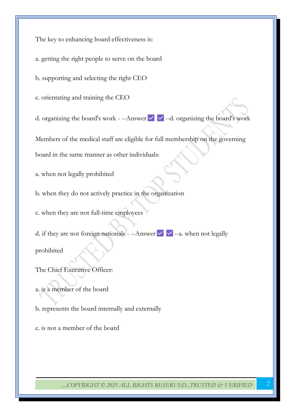 ACHE BOG Exam Sample Test -100 Questions 2025 with Correct Answers