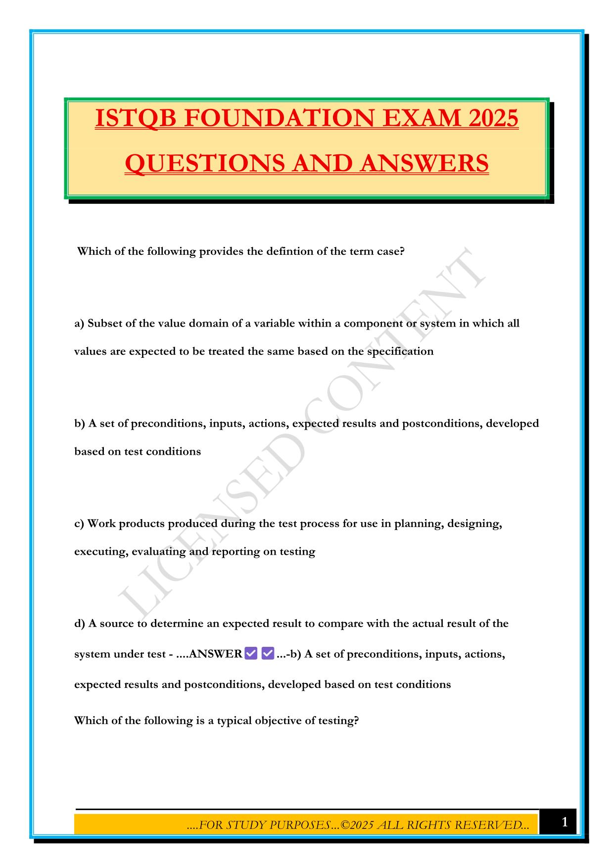 ISTQB FOUNDATION EXAM 2025 QUESTIONS AND ANSWERS