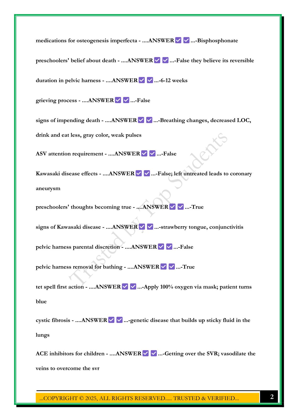 PEDIATRIC MEDICAL CONDITIONS AND TREATMENTS OVERVIEW EXAM 2025 QUESTIONS AND ANSWERS