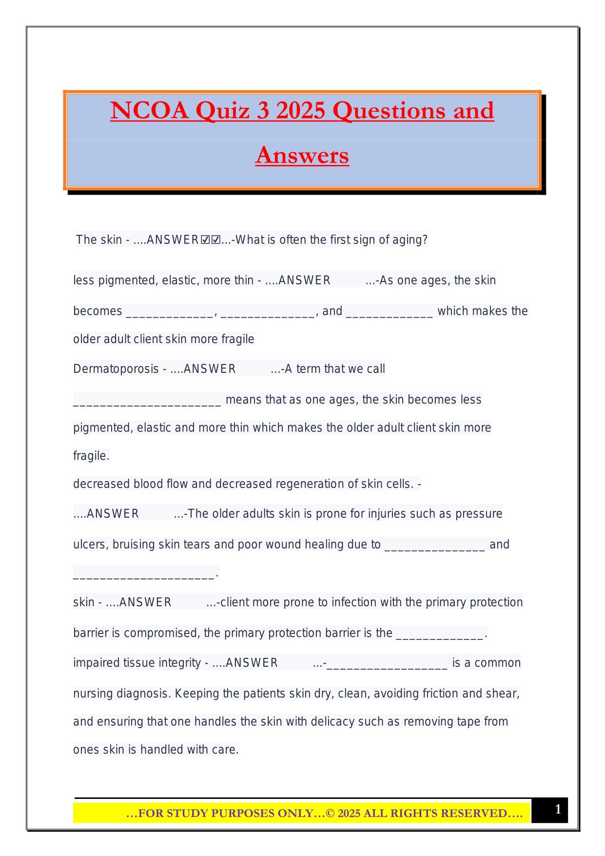 NCOA Quiz 3 2025 Questions and Answers