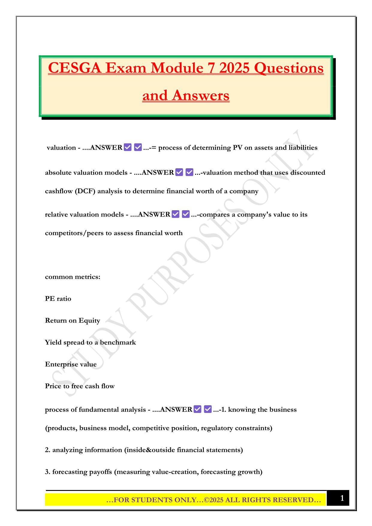 CESGA Exam Module 7 2025 Questions and Answers