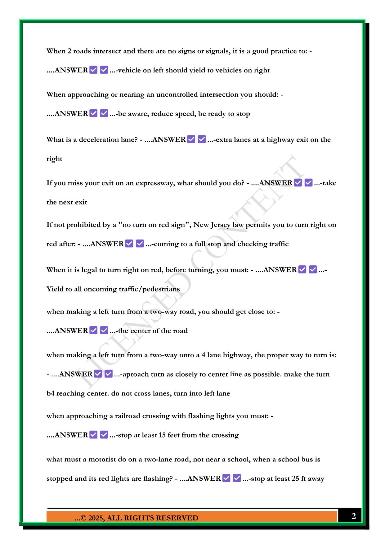 NEW JERSEY DRIVER'S ED TEST 2025 QUESTIONS AND ANSWERS