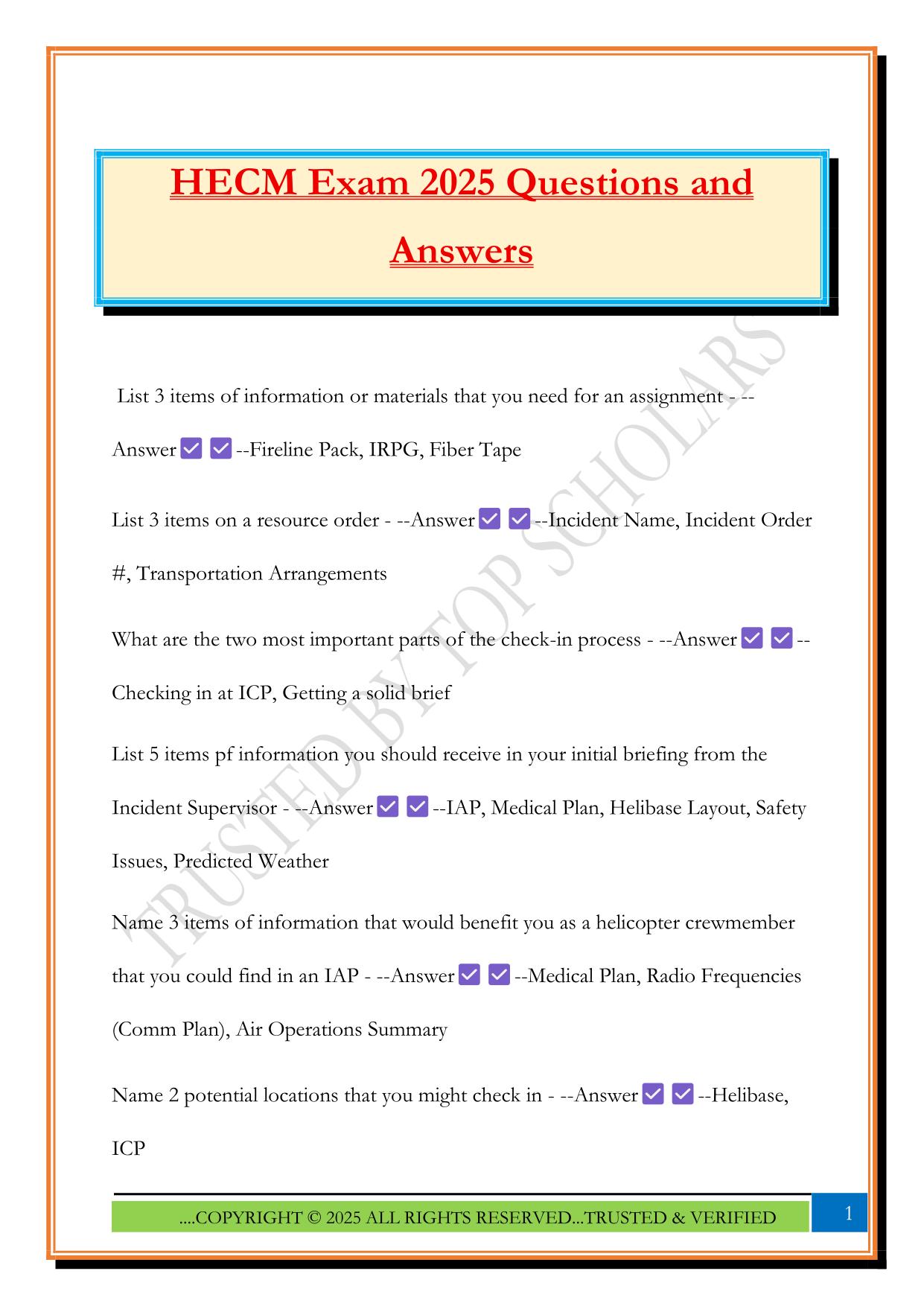 HECM Exam 2025 Questions and Answers
