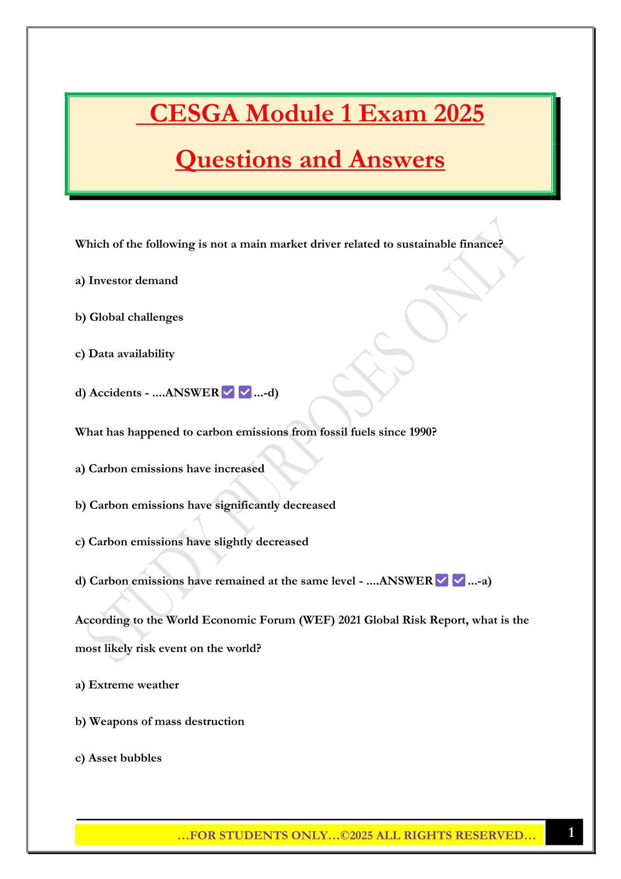 CESGA Module 1 Exam 2025 Questions and Answers