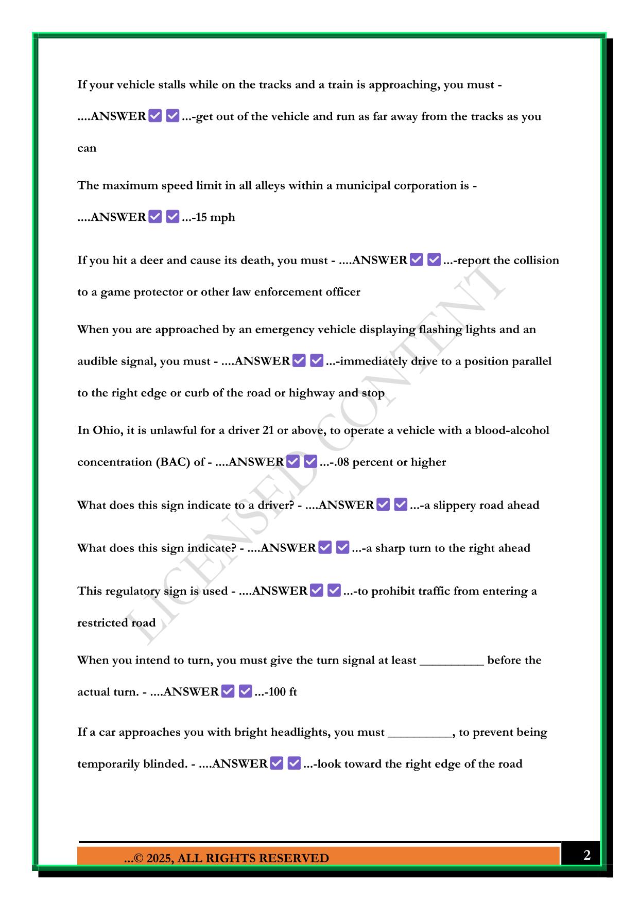 OHIO BMV PERMIT TEST 2025 QUESTIONS AND ANSWERS