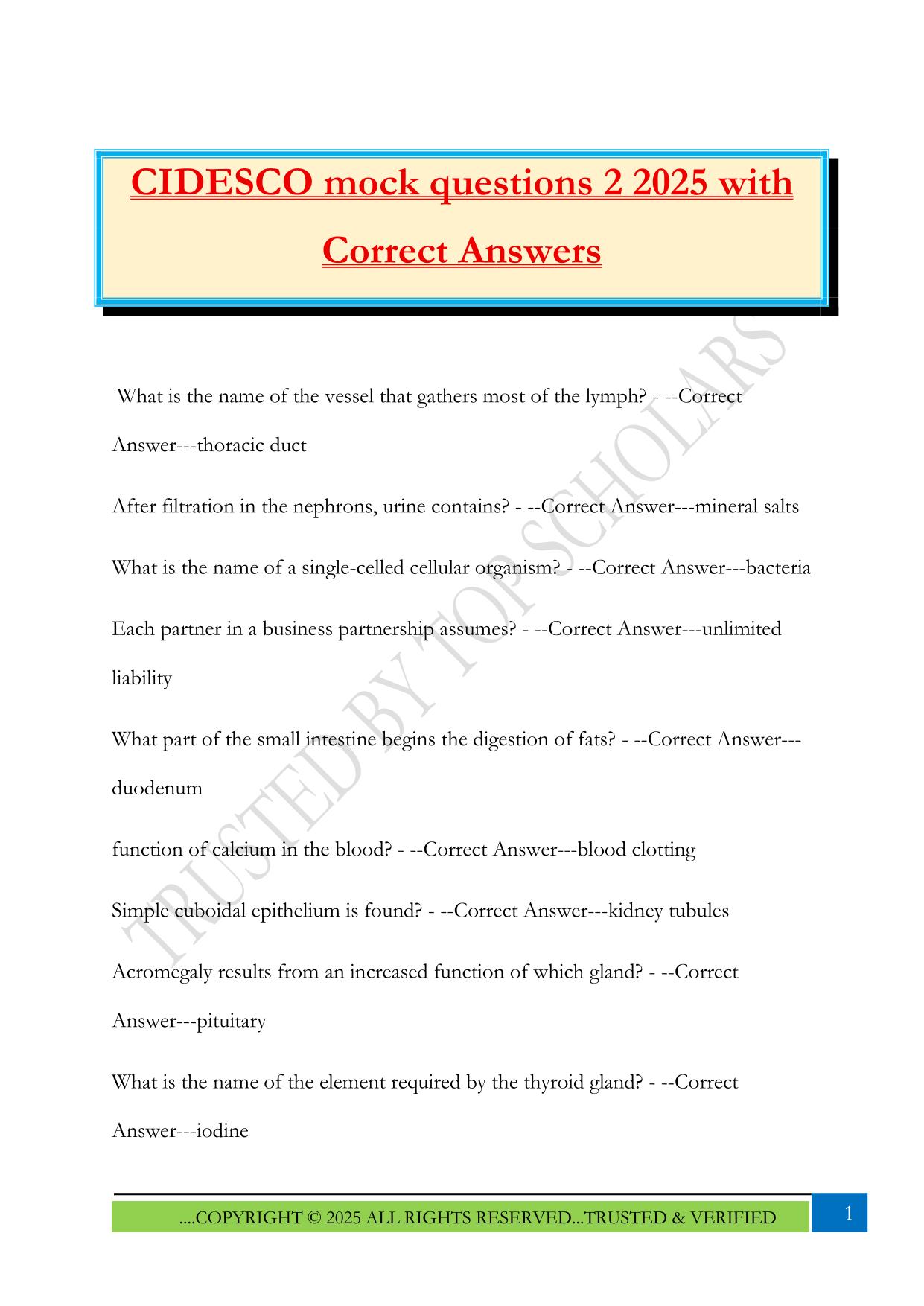 CIDESCO mock questions 2 2025 with Correct Answers