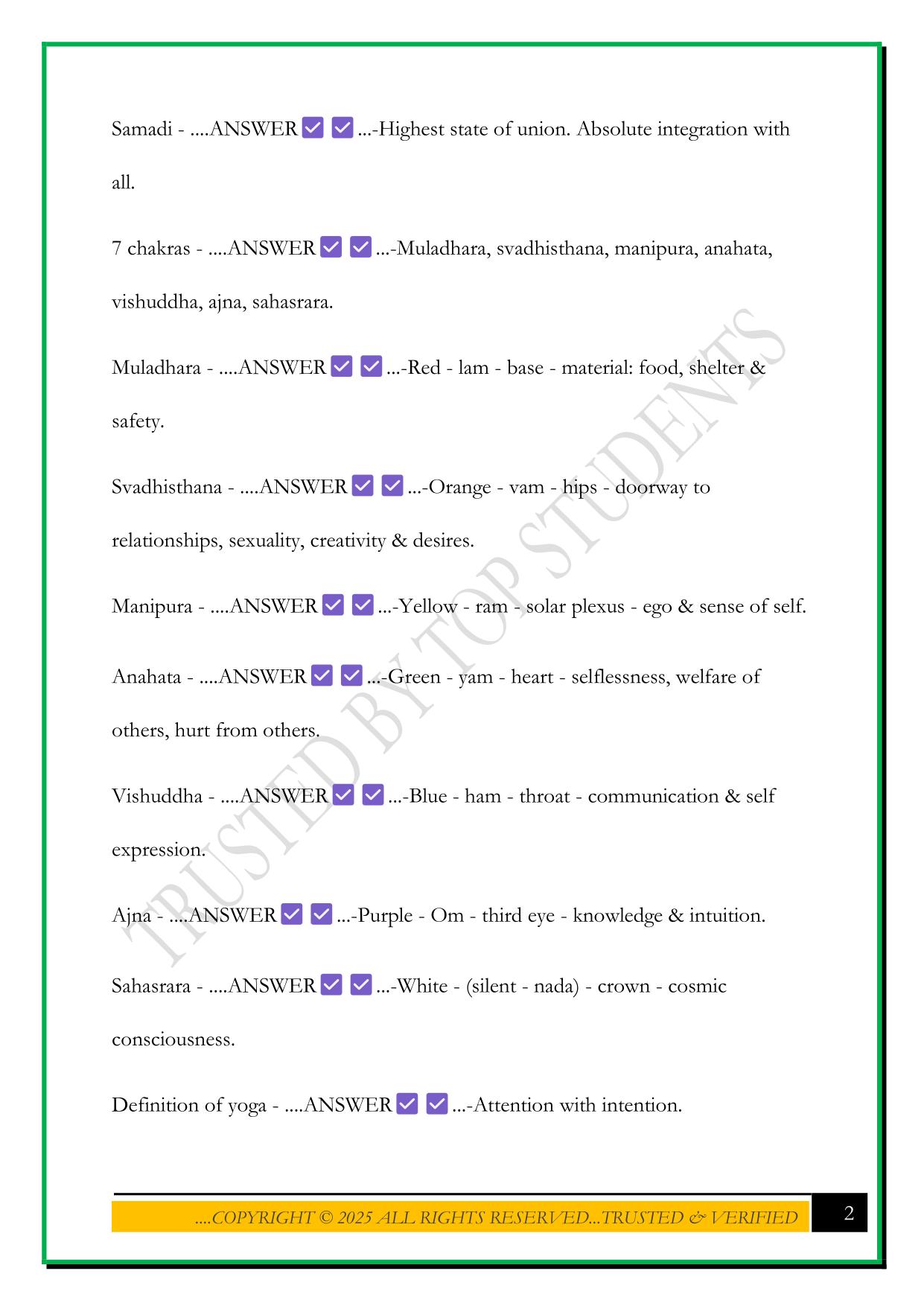 YOGA TEACHER TRAINING 200 HOUR EXAM 2025 QUESTIONS AND ANSWERS