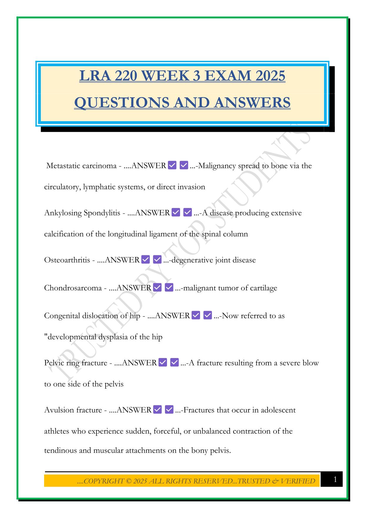 LRA 220 WEEK 3 EXAM 2025 QUESTIONS AND ANSWERS