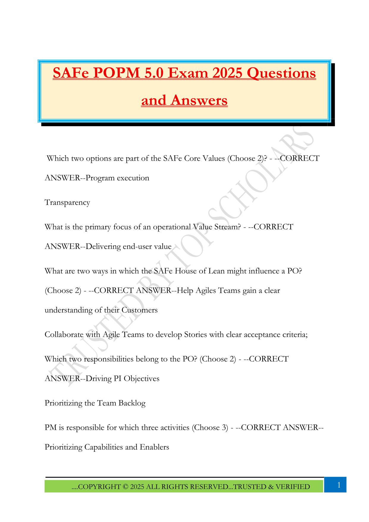 SAFe POPM 5.0 Exam 2025 Questions and Answers